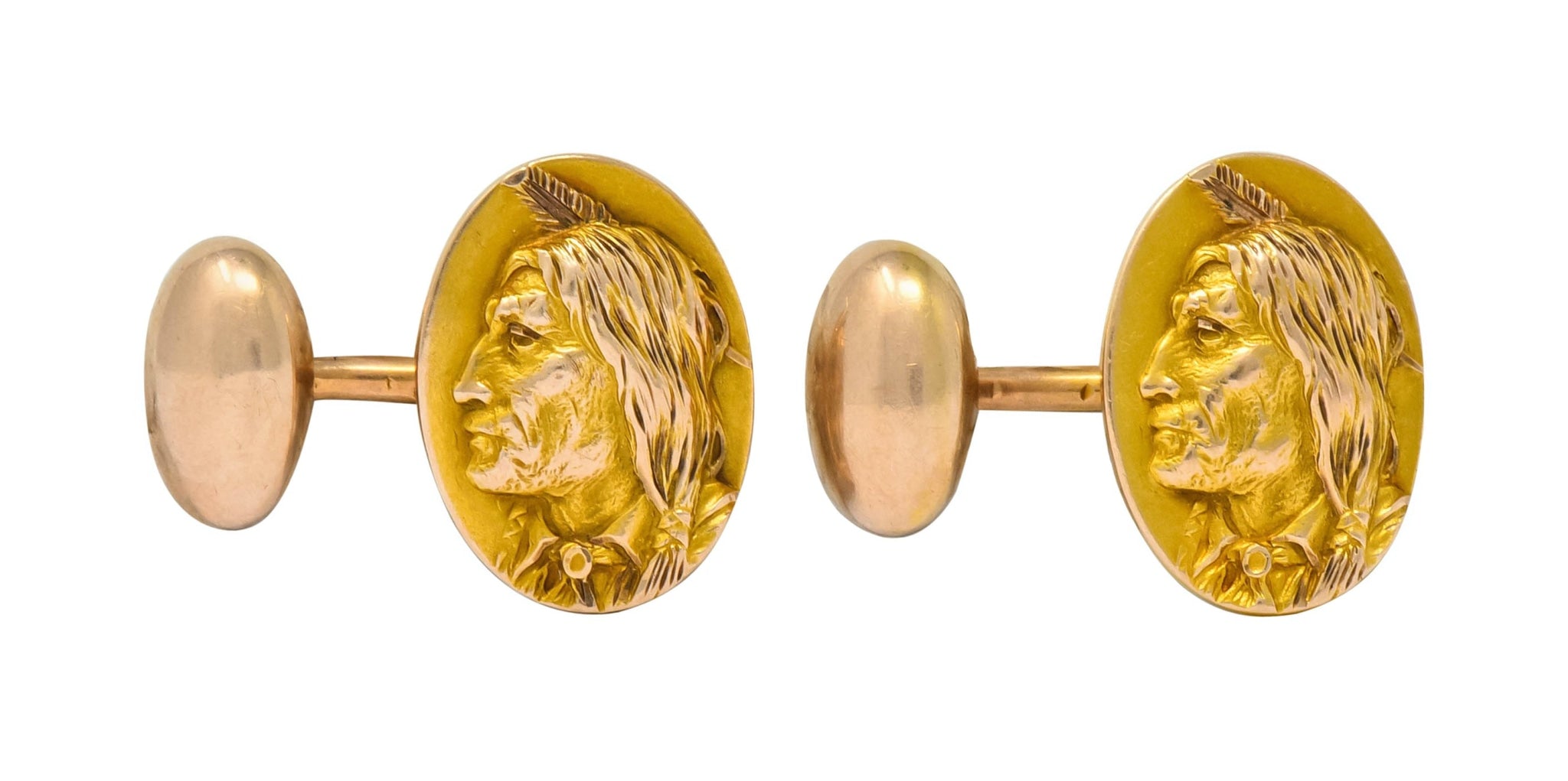 1900's Victorian 14 Karat Two-Tone Gold Native American Men's Cufflinks - Wilson's Estate Jewelry