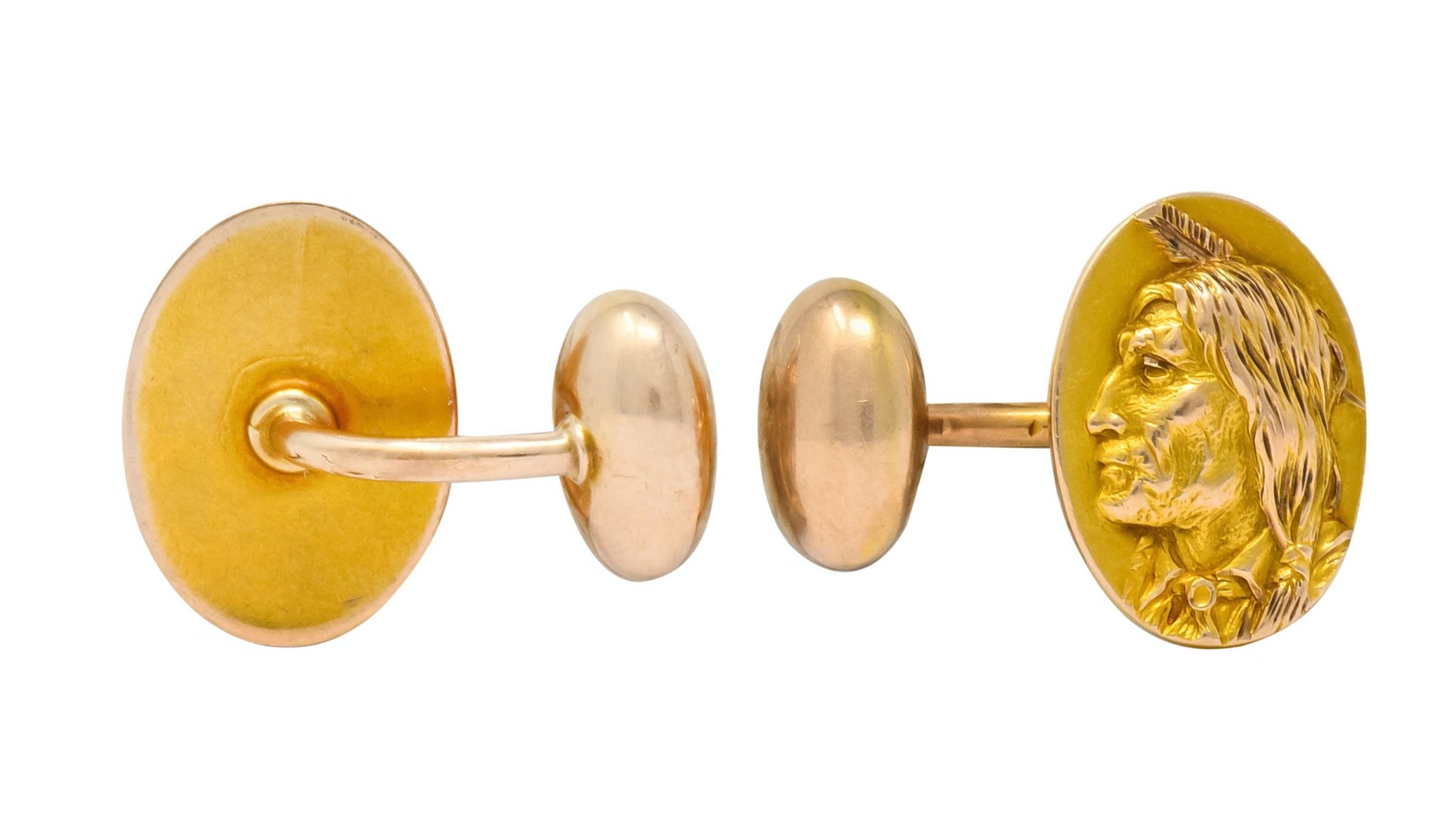 1900's Victorian 14 Karat Two-Tone Gold Native American Men's Cufflinks - Wilson's Estate Jewelry