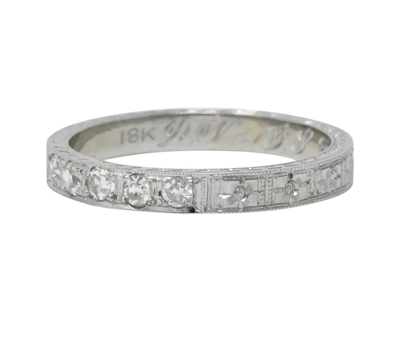 1920's Art Deco Diamond 18 Karat White Gold Orange Blossom Band Ring - Wilson's Estate Jewelry