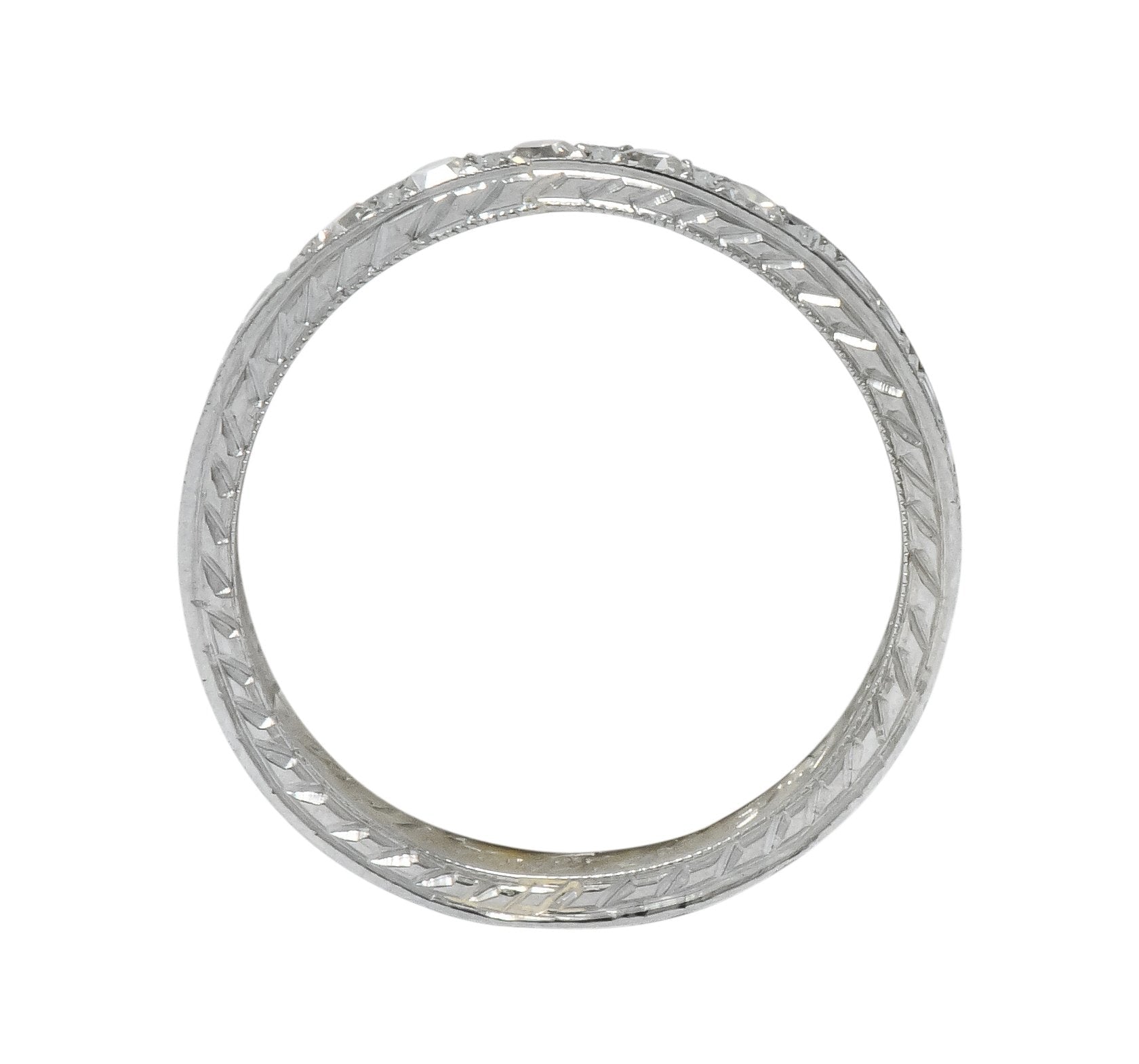 1920's Art Deco Diamond 18 Karat White Gold Orange Blossom Band Ring - Wilson's Estate Jewelry