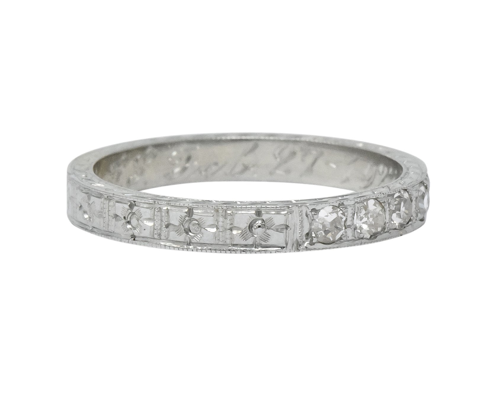 1920's Art Deco Diamond 18 Karat White Gold Orange Blossom Band Ring - Wilson's Estate Jewelry