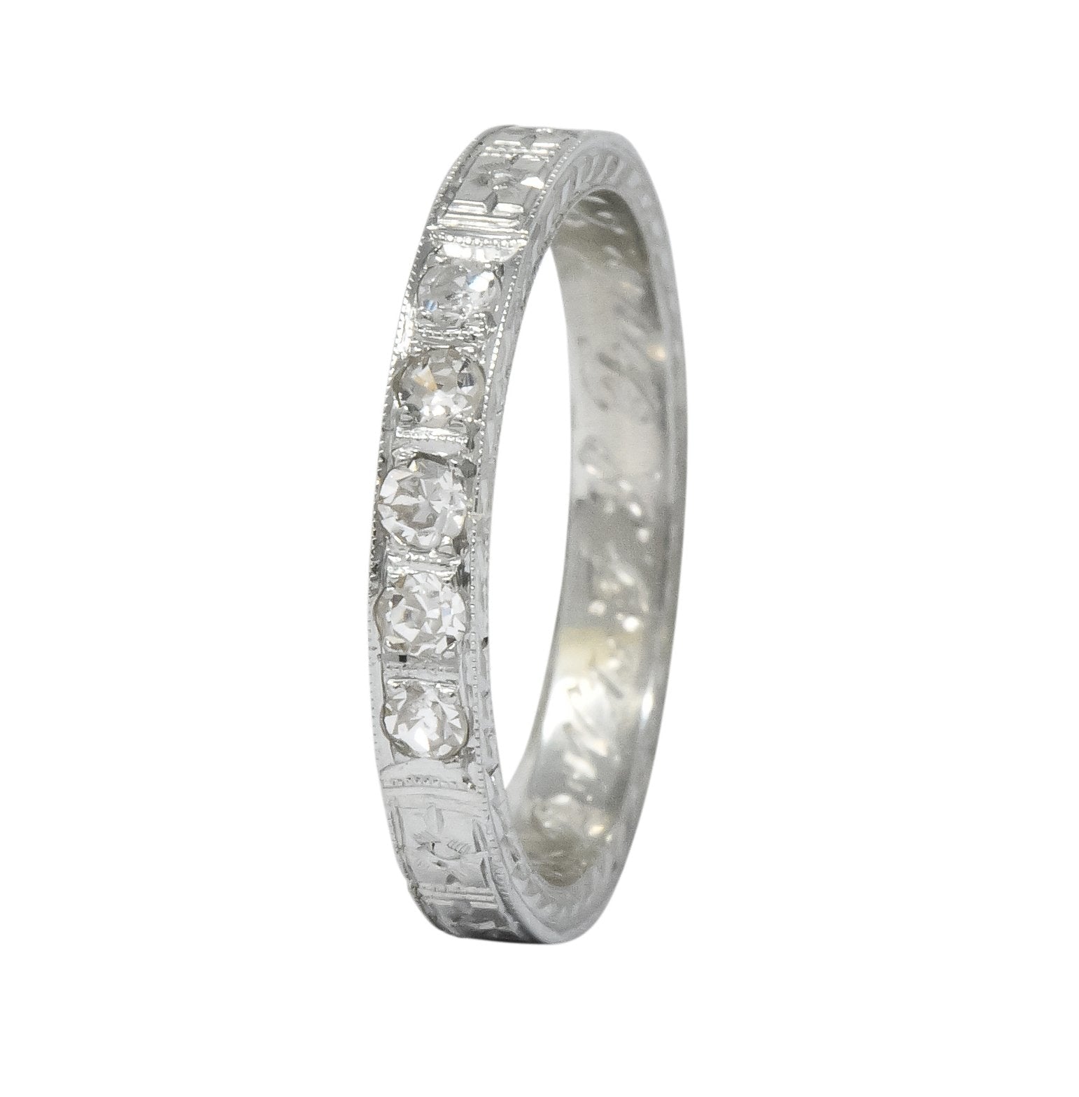 1920's Art Deco Diamond 18 Karat White Gold Orange Blossom Band Ring - Wilson's Estate Jewelry