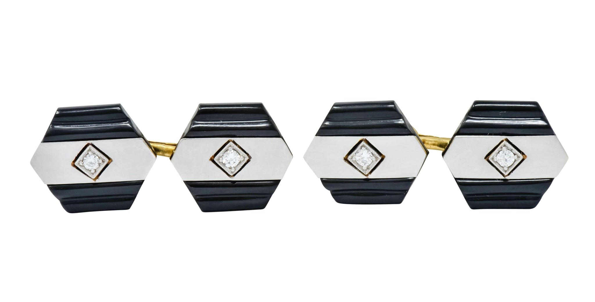 1920's Art Deco Diamond Onyx Platinum 18 Karat Gold Men's Cufflinks - Wilson's Estate Jewelry