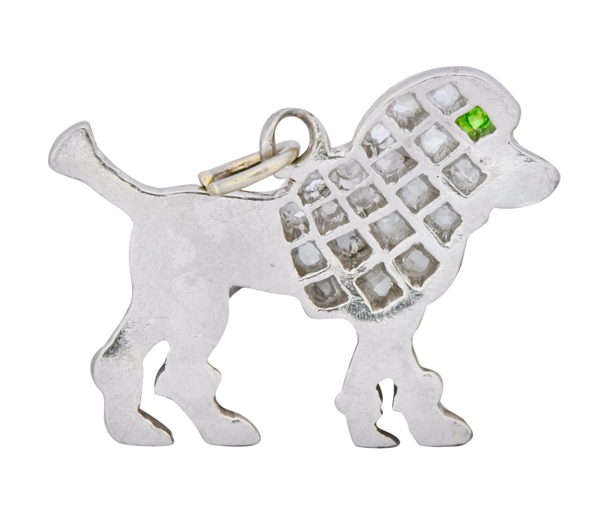 1920’s Art Deco Pave Diamond Enamel Platinum Poodle Charm - Wilson's Estate Jewelry