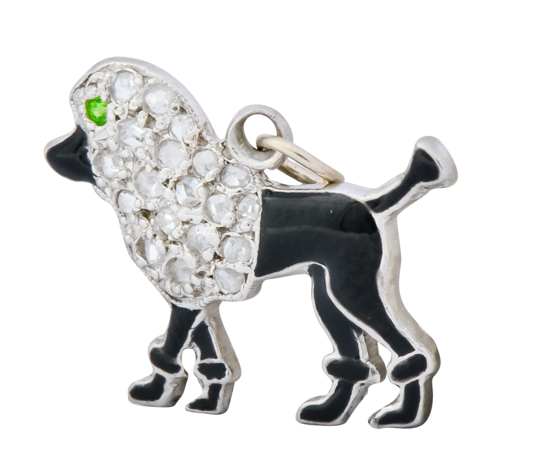 1920’s Art Deco Pave Diamond Enamel Platinum Poodle Charm - Wilson's Estate Jewelry