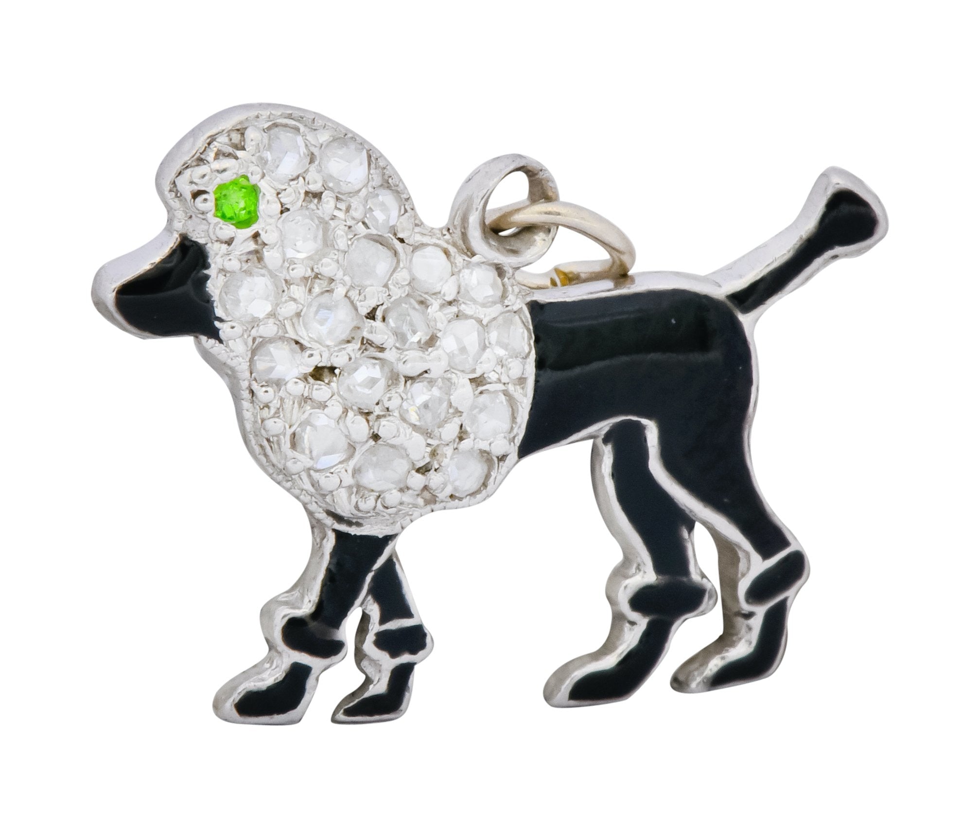 1920’s Art Deco Pave Diamond Enamel Platinum Poodle Charm - Wilson's Estate Jewelry