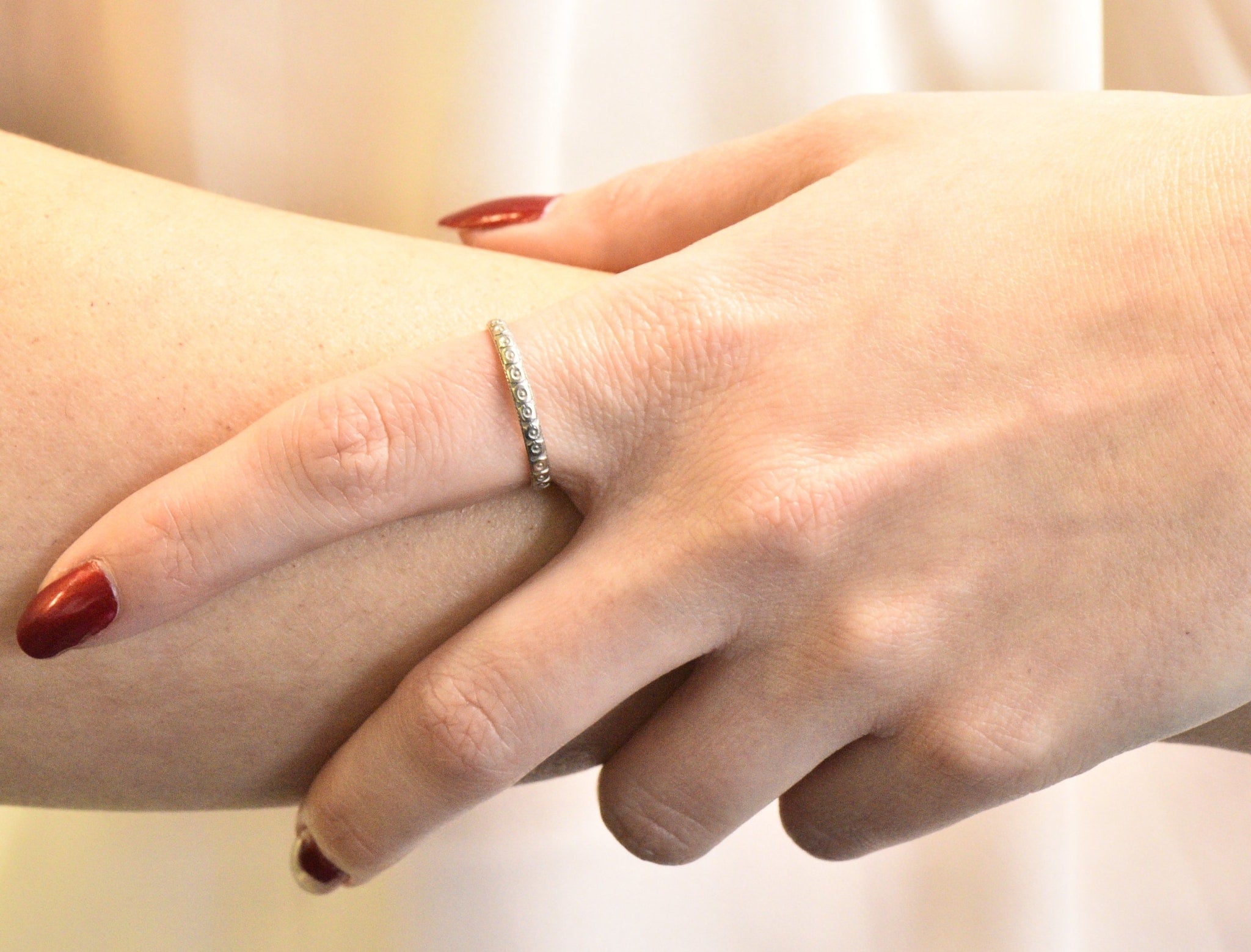 1920's Art Deco Platinum Floral Orange Blossom Wedding Band Ring Wilson's Estate Jewelry