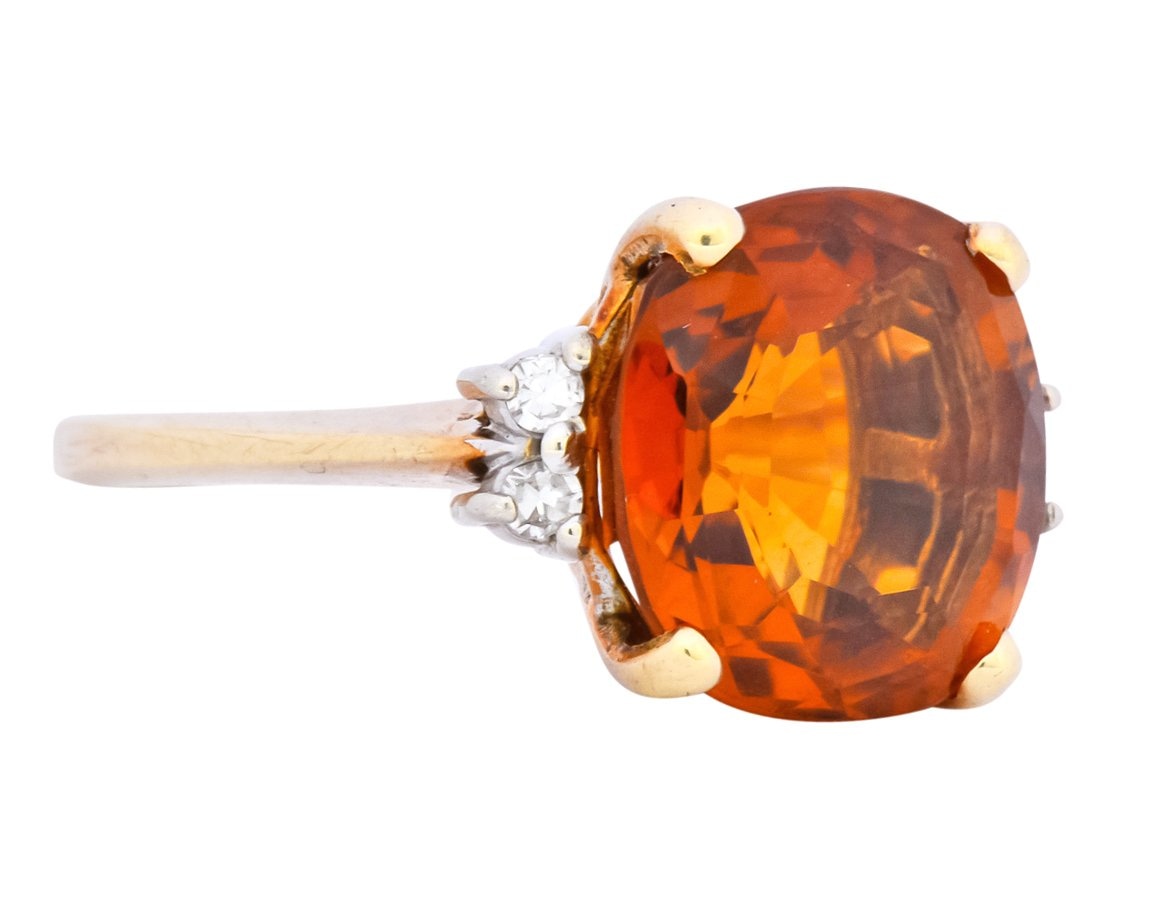 1940's Retro 4.65 CTW Citrine Diamond 14 Karat Gold Cocktail Ring - Wilson's Estate Jewelry