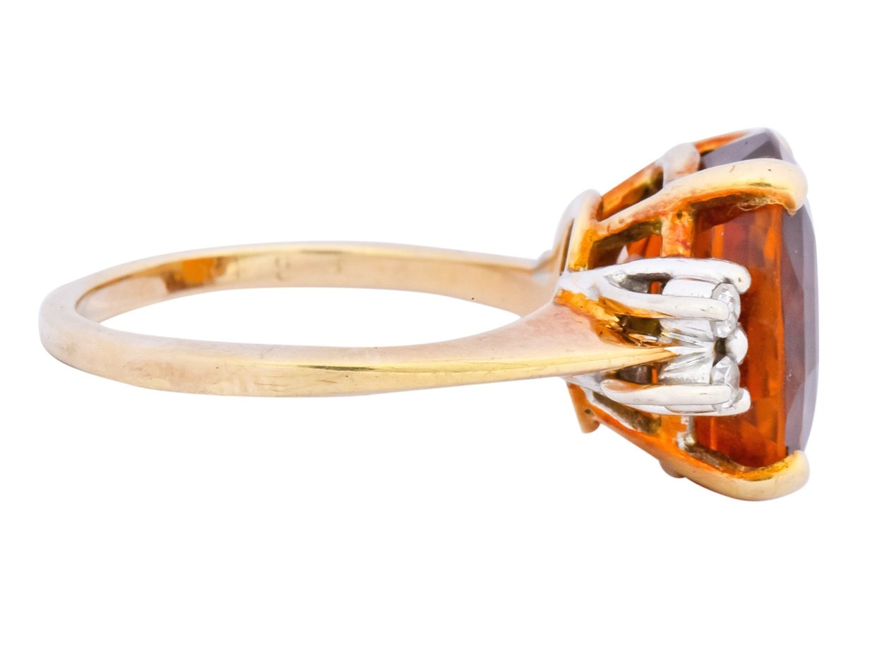 1940's Retro 4.65 CTW Citrine Diamond 14 Karat Gold Cocktail Ring - Wilson's Estate Jewelry