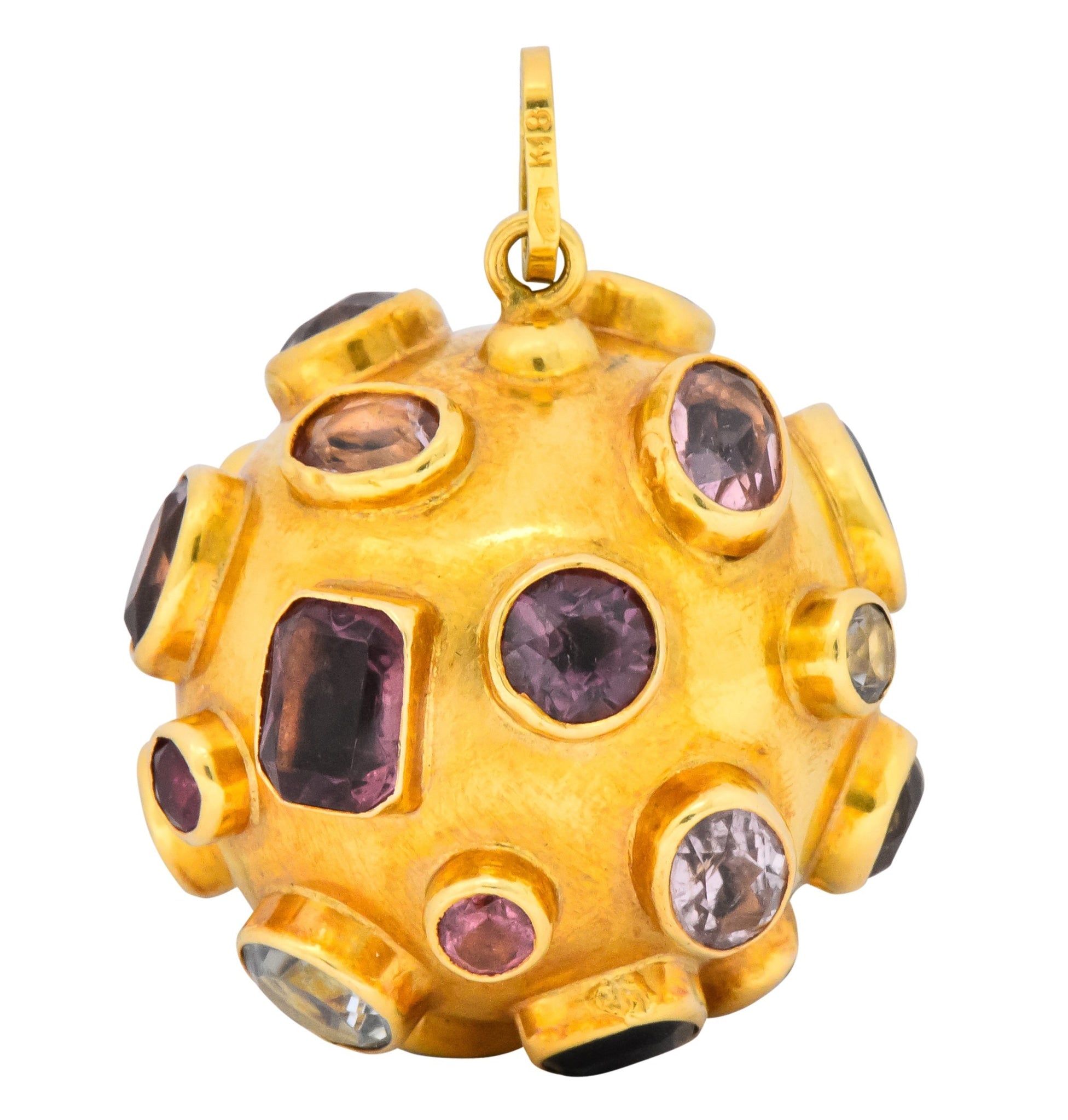1970's Large Sapphire Topaz Multi Gemstone 18 Karat Gold Sputnik Pendant - Wilson's Estate Jewelry