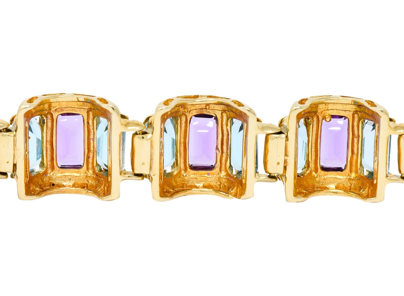 1990's Vintage Amethyst Blue Topaz 14 Karat Gold Link Bracelet - Wilson's Estate Jewelry