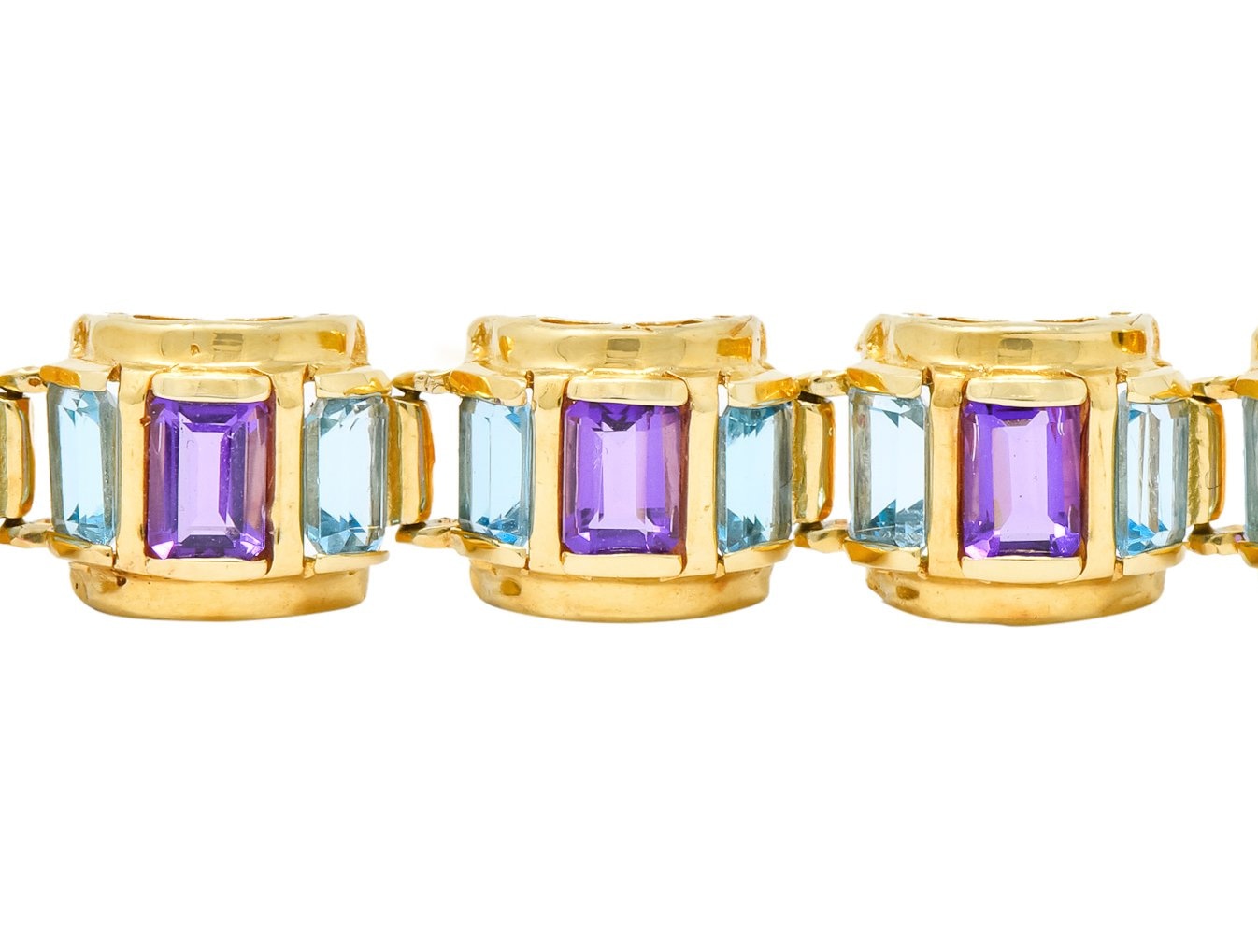 1990's Vintage Amethyst Blue Topaz 14 Karat Gold Link Bracelet - Wilson's Estate Jewelry