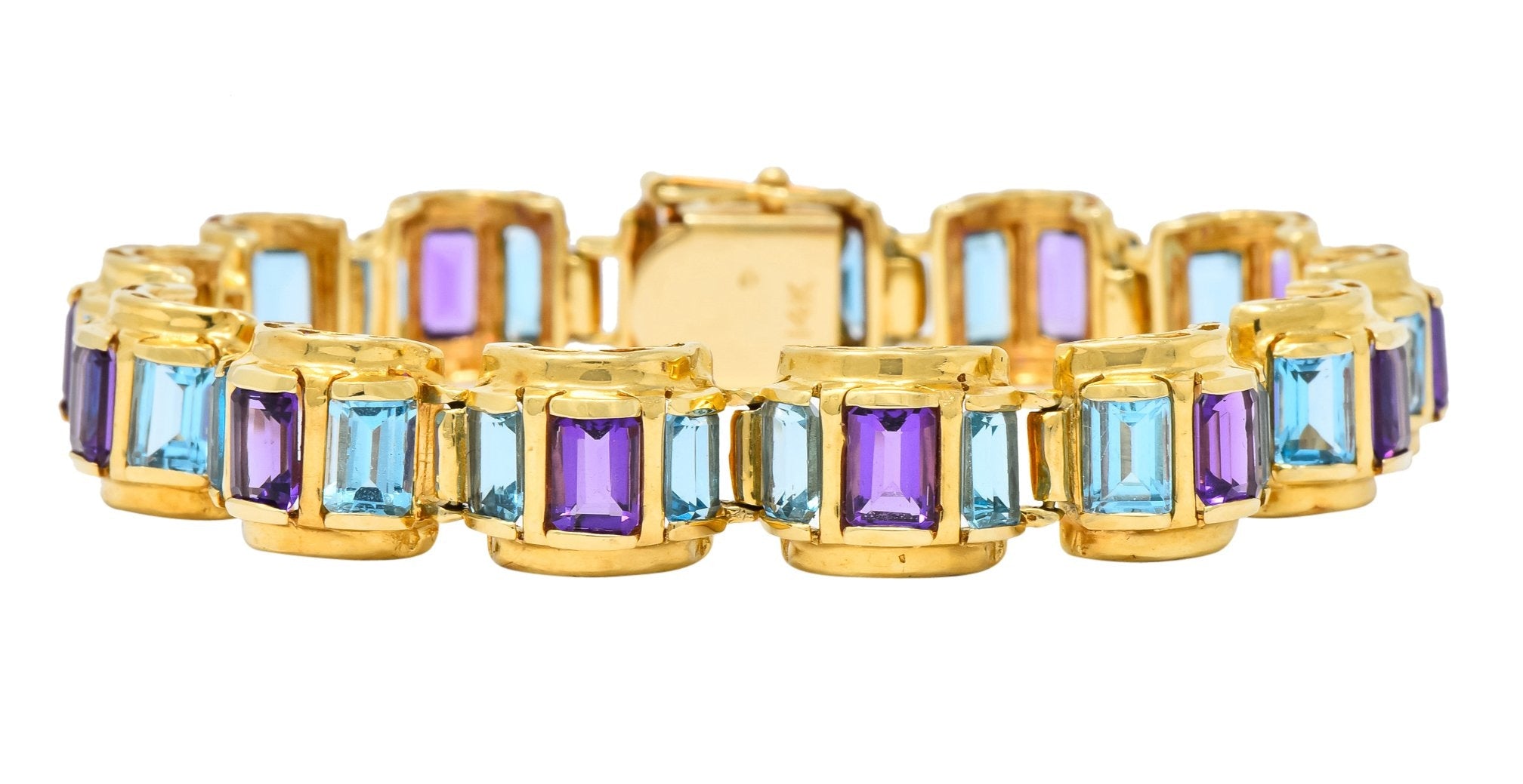 1990's Vintage Amethyst Blue Topaz 14 Karat Gold Link Bracelet - Wilson's Estate Jewelry