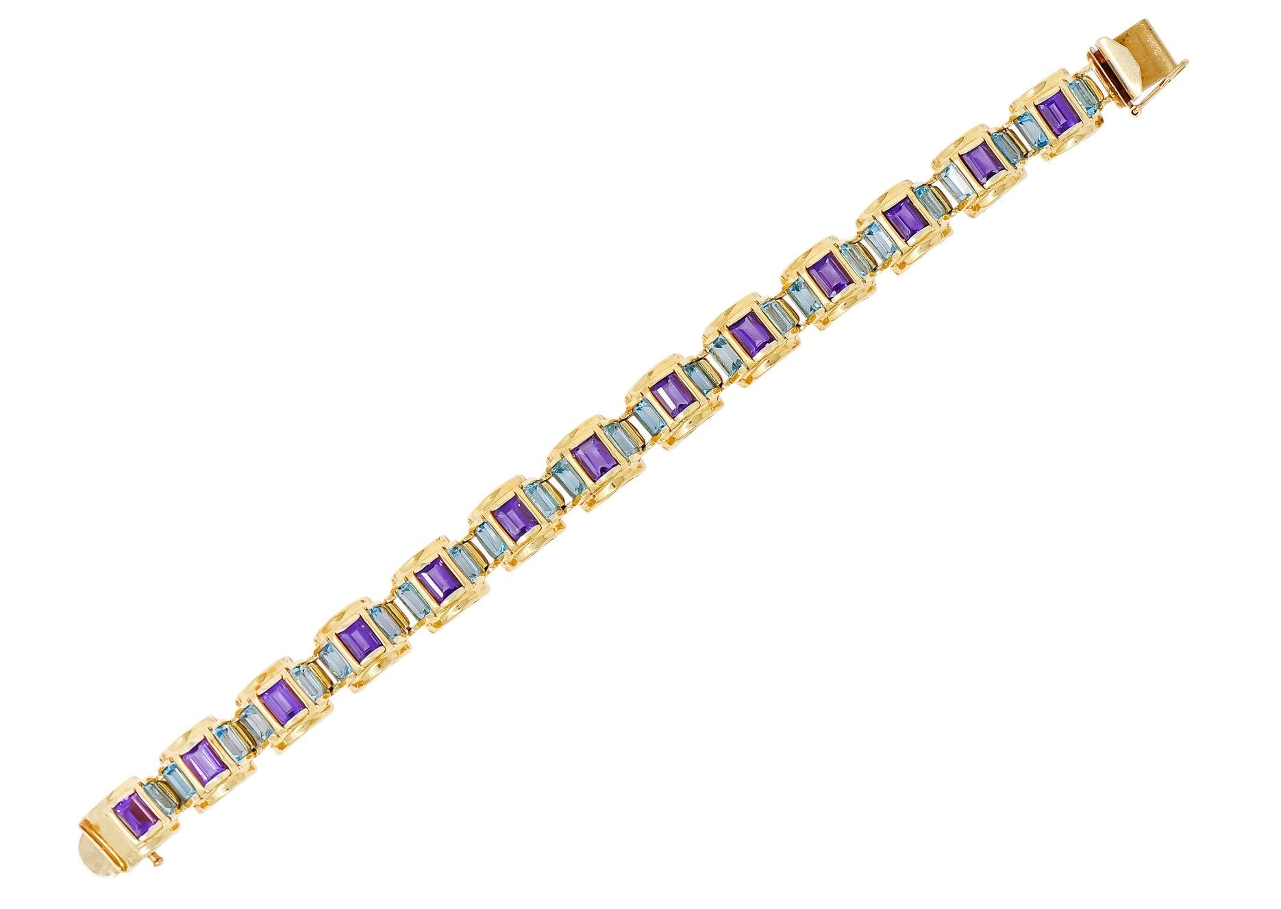 1990's Vintage Amethyst Blue Topaz 14 Karat Gold Link Bracelet - Wilson's Estate Jewelry