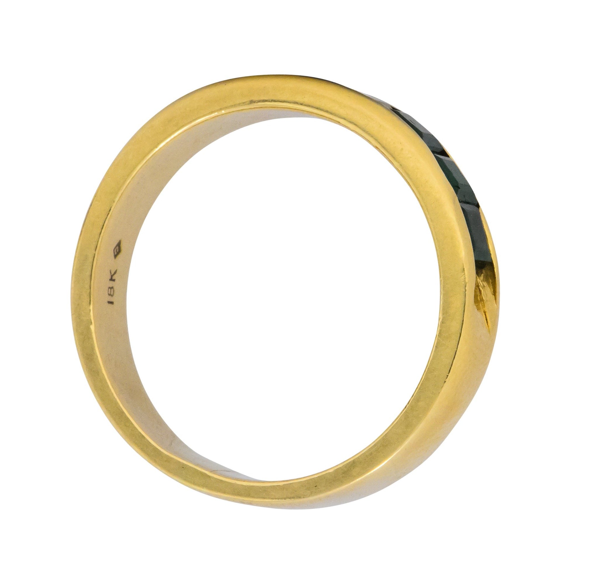 2 Contemporary 5.50 CTW Sapphire Emerald 18 Karat Gold Men's Band Rings Wilson's Estate Jewelry