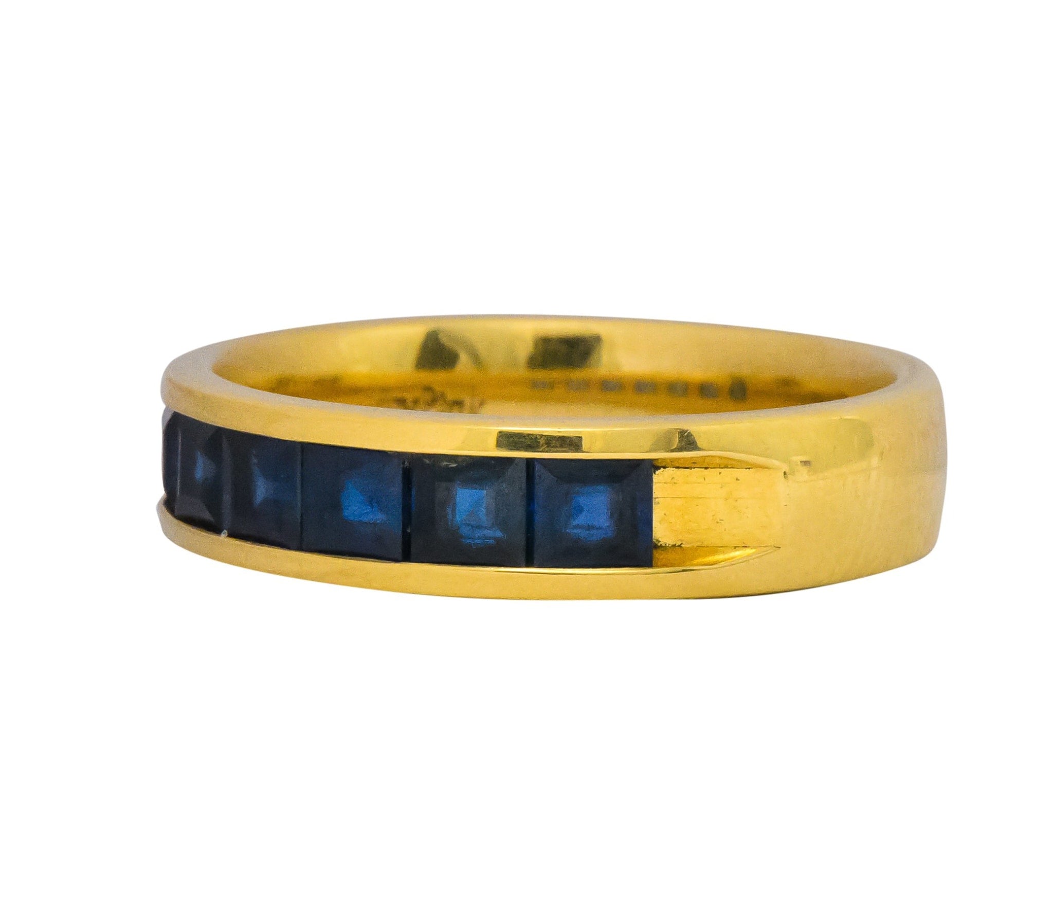 2 Contemporary 5.50 CTW Sapphire Emerald 18 Karat Gold Men's Band Rings Wilson's Estate Jewelry