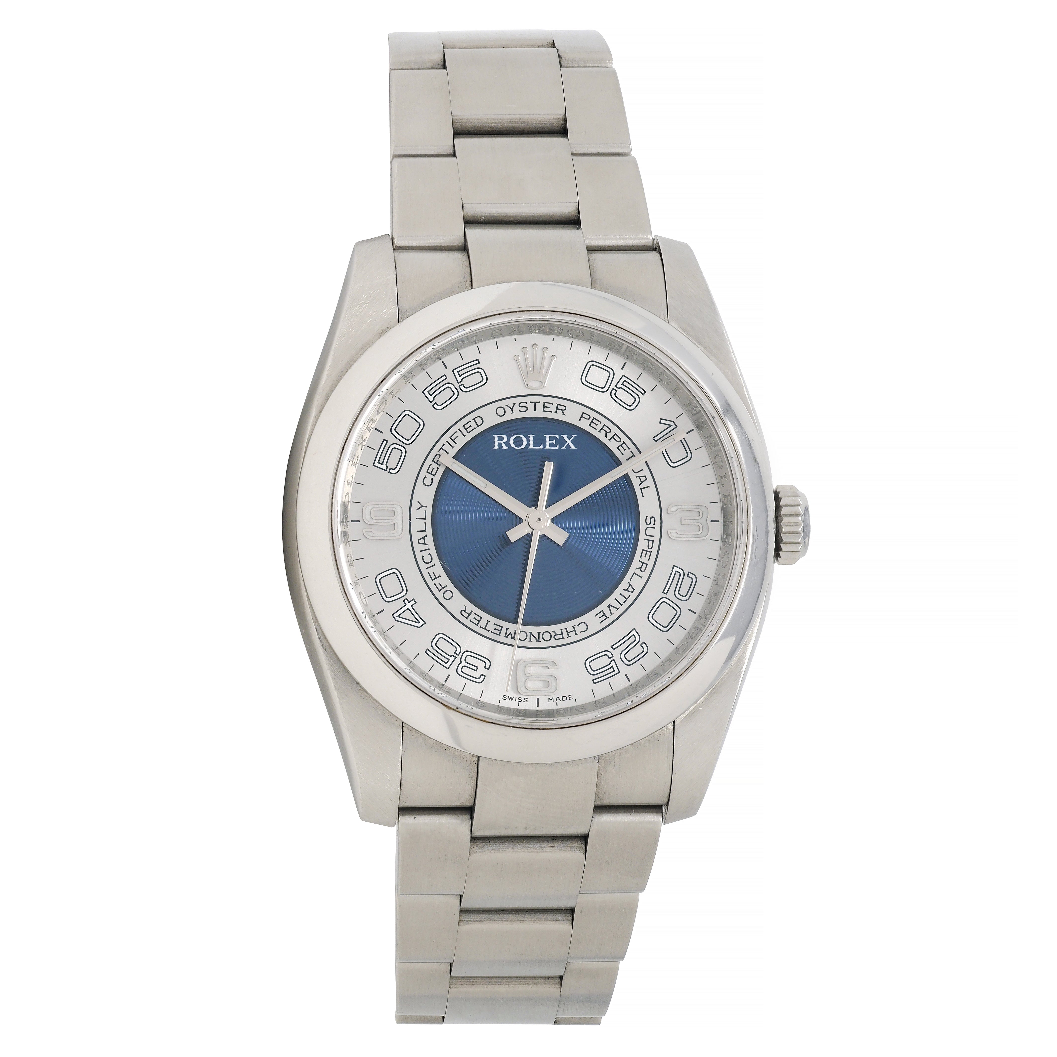 Rolex 36 Stainless Steel Oyster Perpetual Blue Silver Concentric 116000 Watch