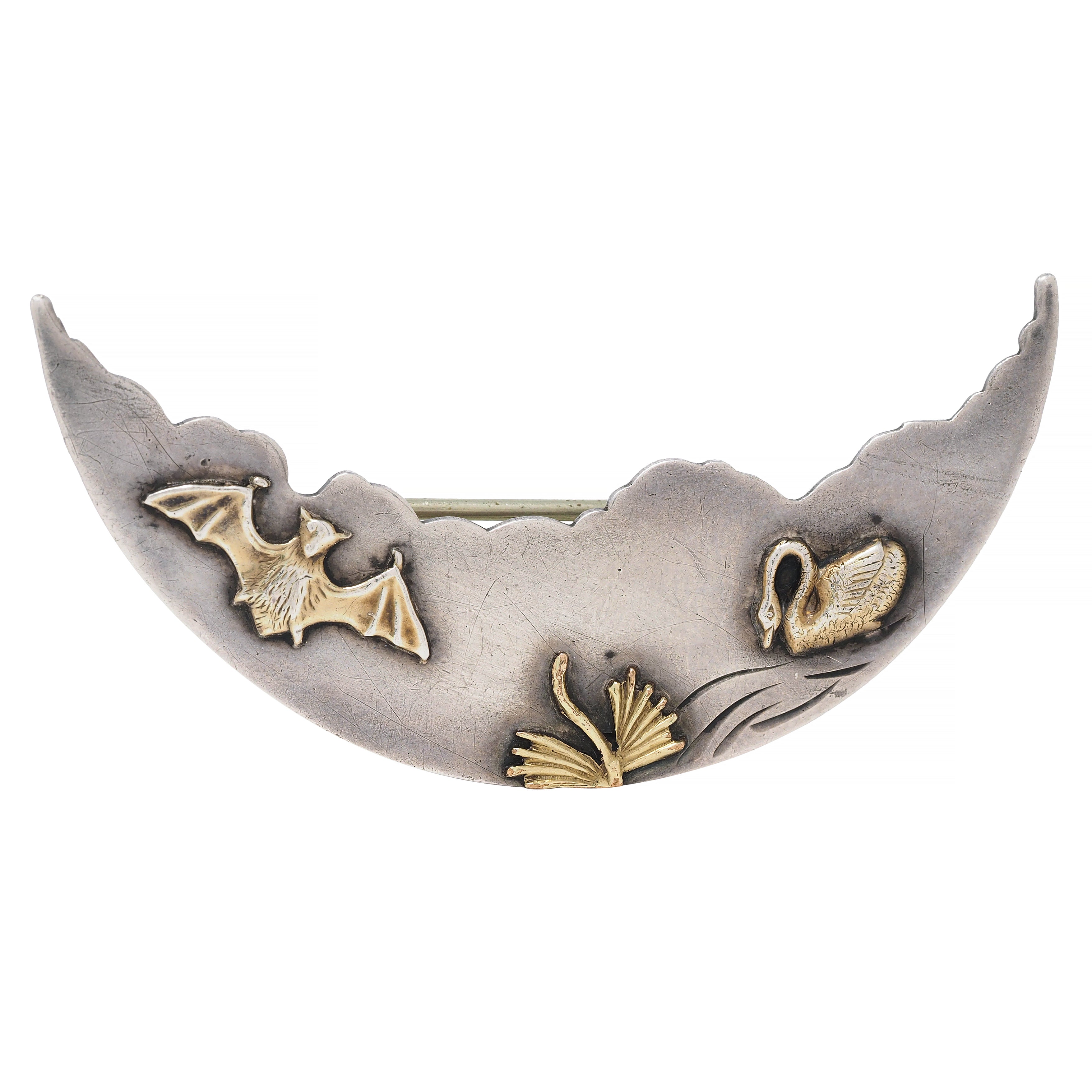 Frank M. Whiting Victorian 10 Karat Gold Sterling Silver Animal Antique Brooch