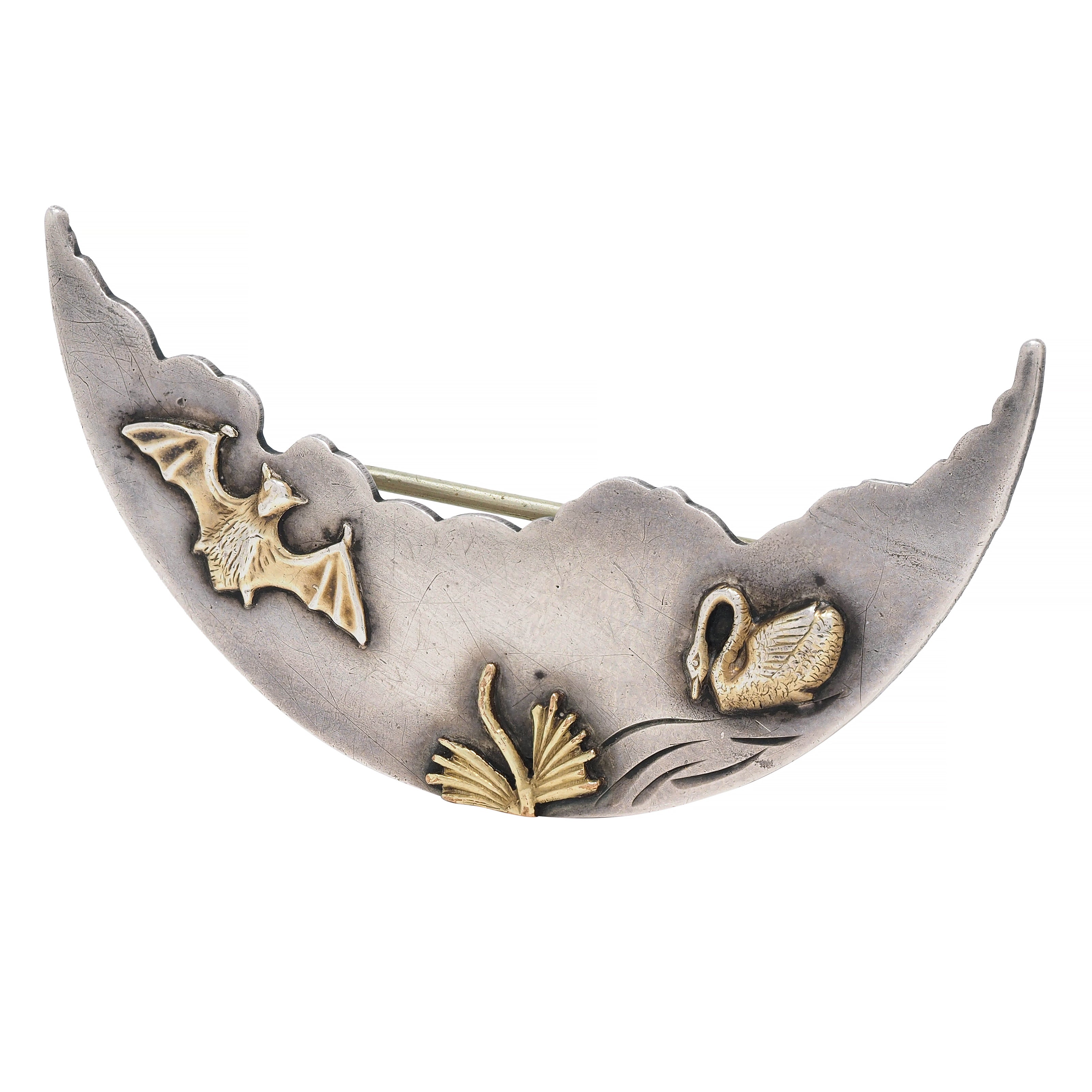 Frank M. Whiting Victorian 10 Karat Gold Sterling Silver Animal Antique Brooch