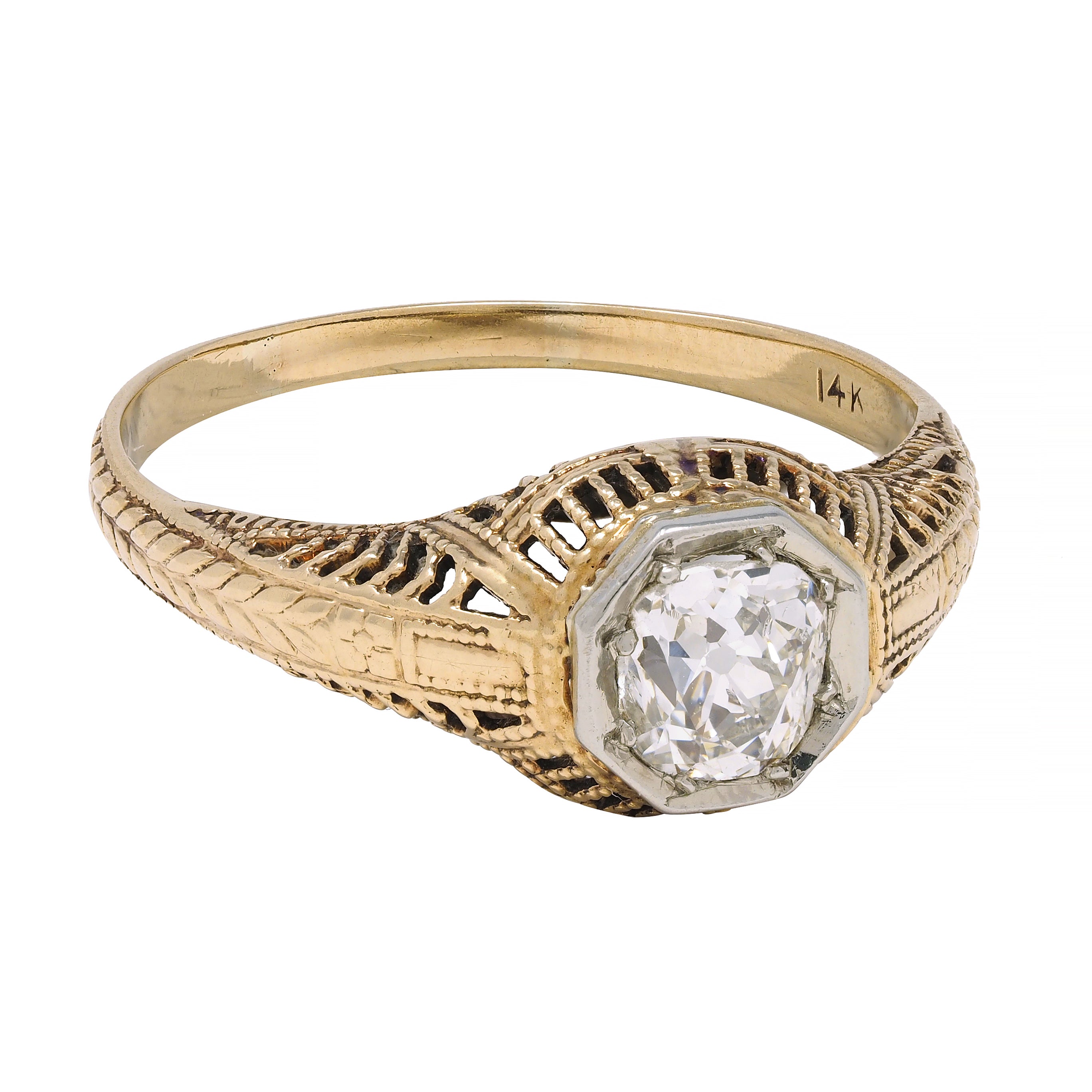 Victorian 0.64 CTW Diamond Platinum 14 Karat Gold Solitaire Engagement Ring
