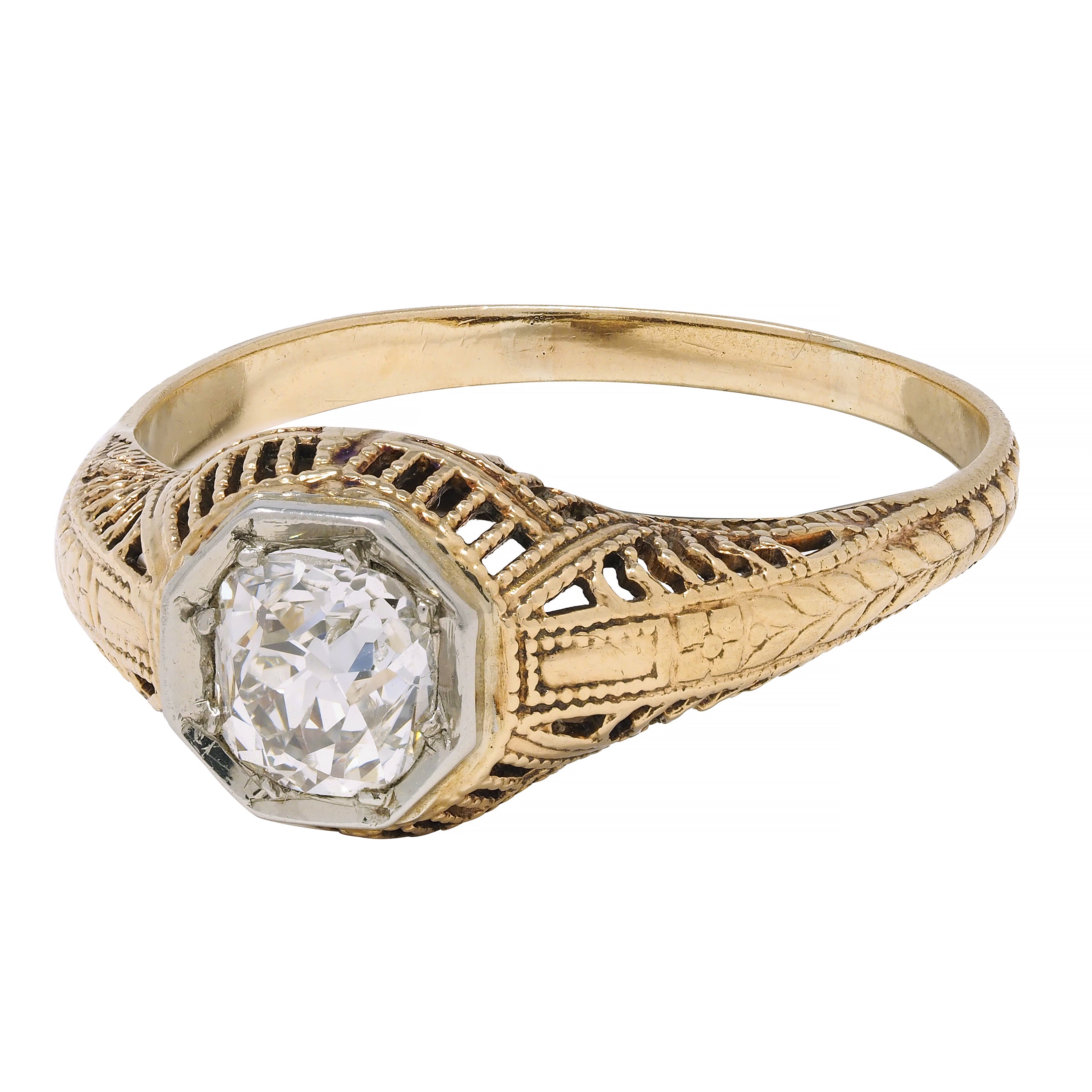 Victorian 0.64 CTW Diamond Platinum 14 Karat Gold Solitaire Engagement Ring