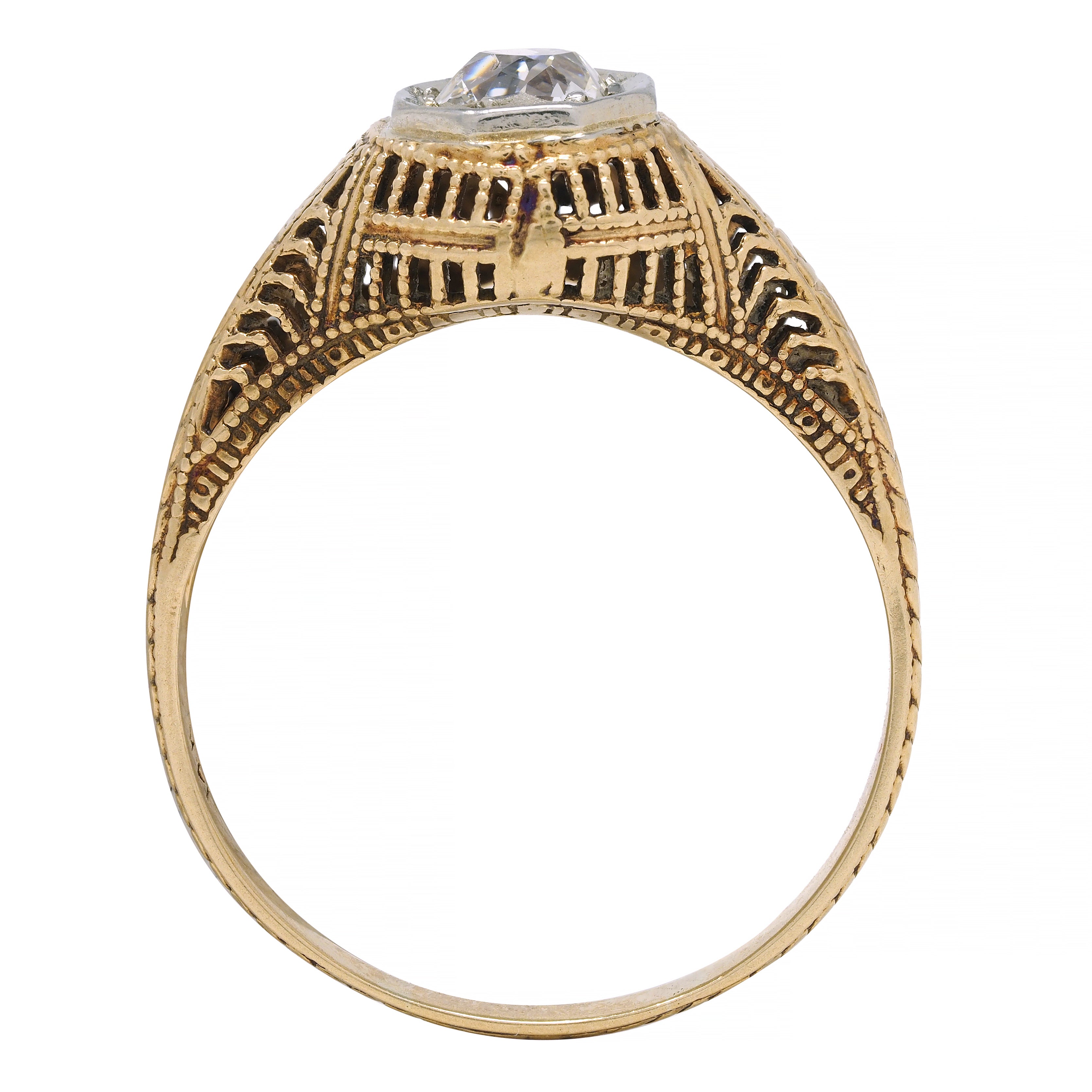 Victorian 0.64 CTW Diamond Platinum 14 Karat Gold Solitaire Engagement Ring