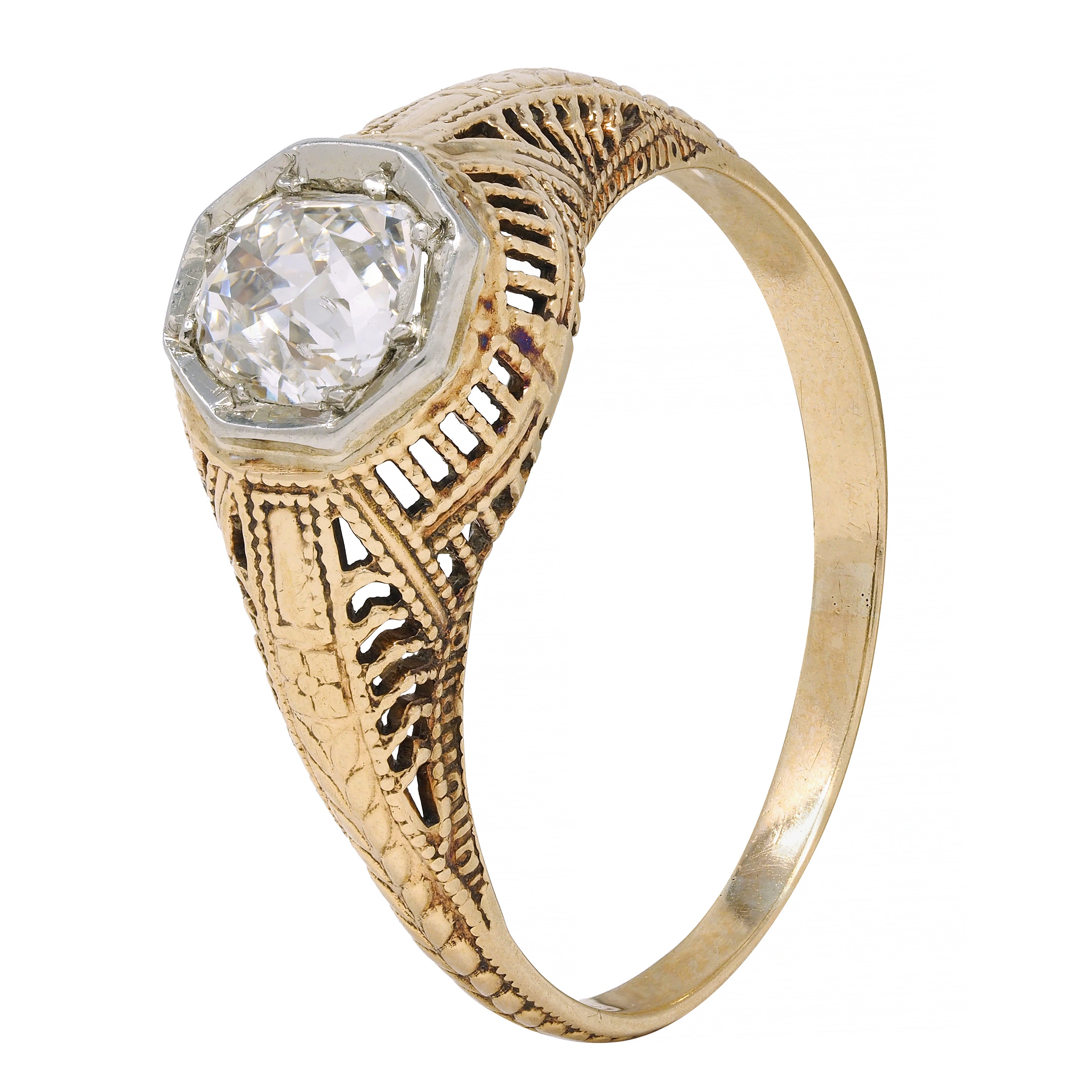 Victorian 0.64 CTW Diamond Platinum 14 Karat Gold Solitaire Engagement Ring