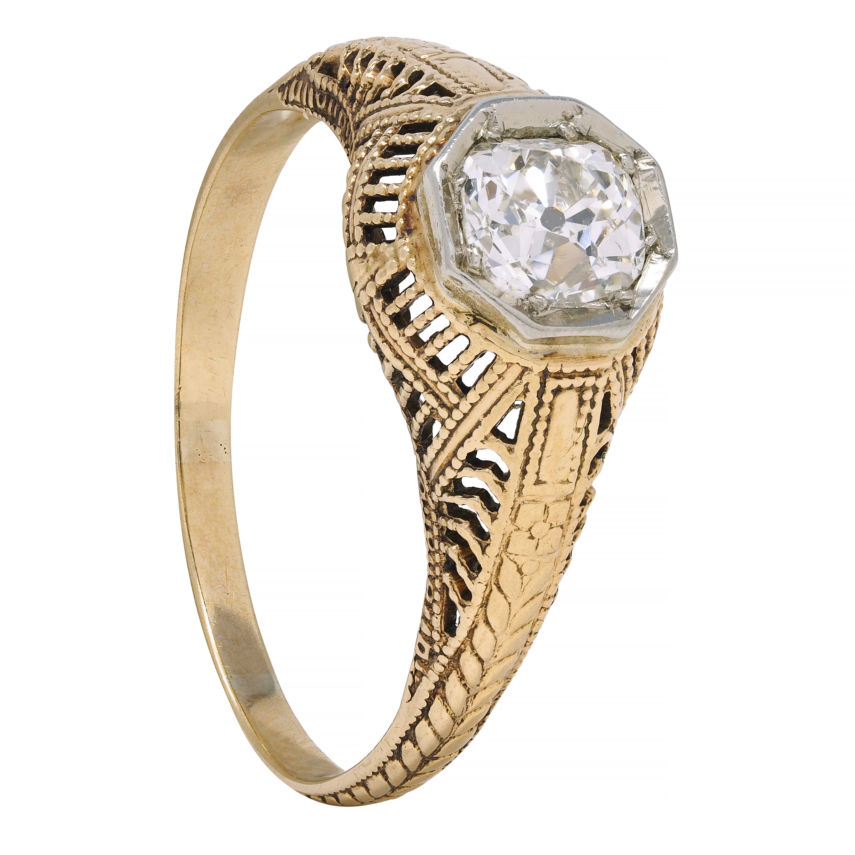 Victorian 0.64 CTW Diamond Platinum 14 Karat Gold Solitaire Engagement Ring