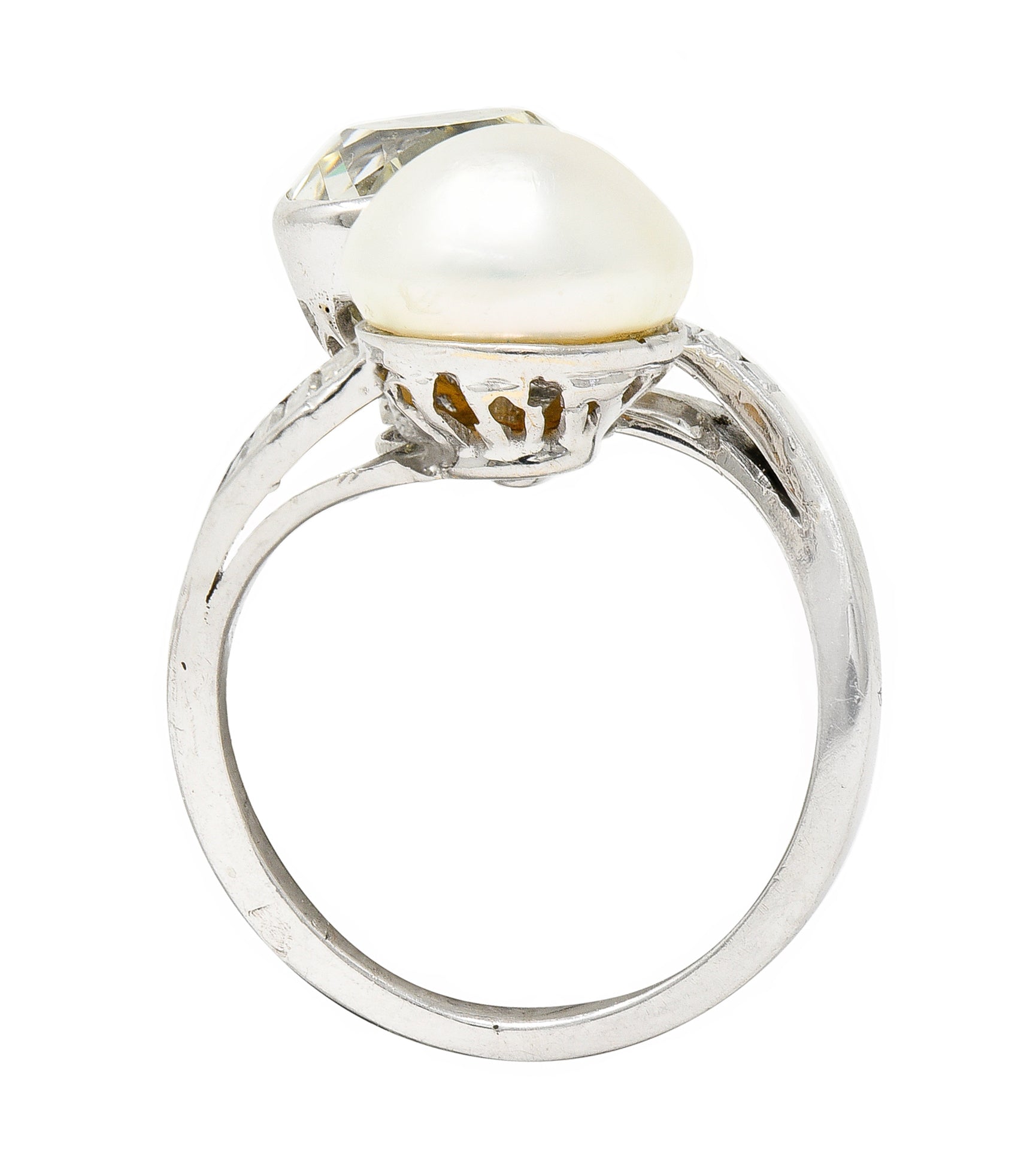 Mid-Century 3.52 CTW Diamond Pinctada Pearl Platinum Toi-Et-Moi Vintage Ring GIA