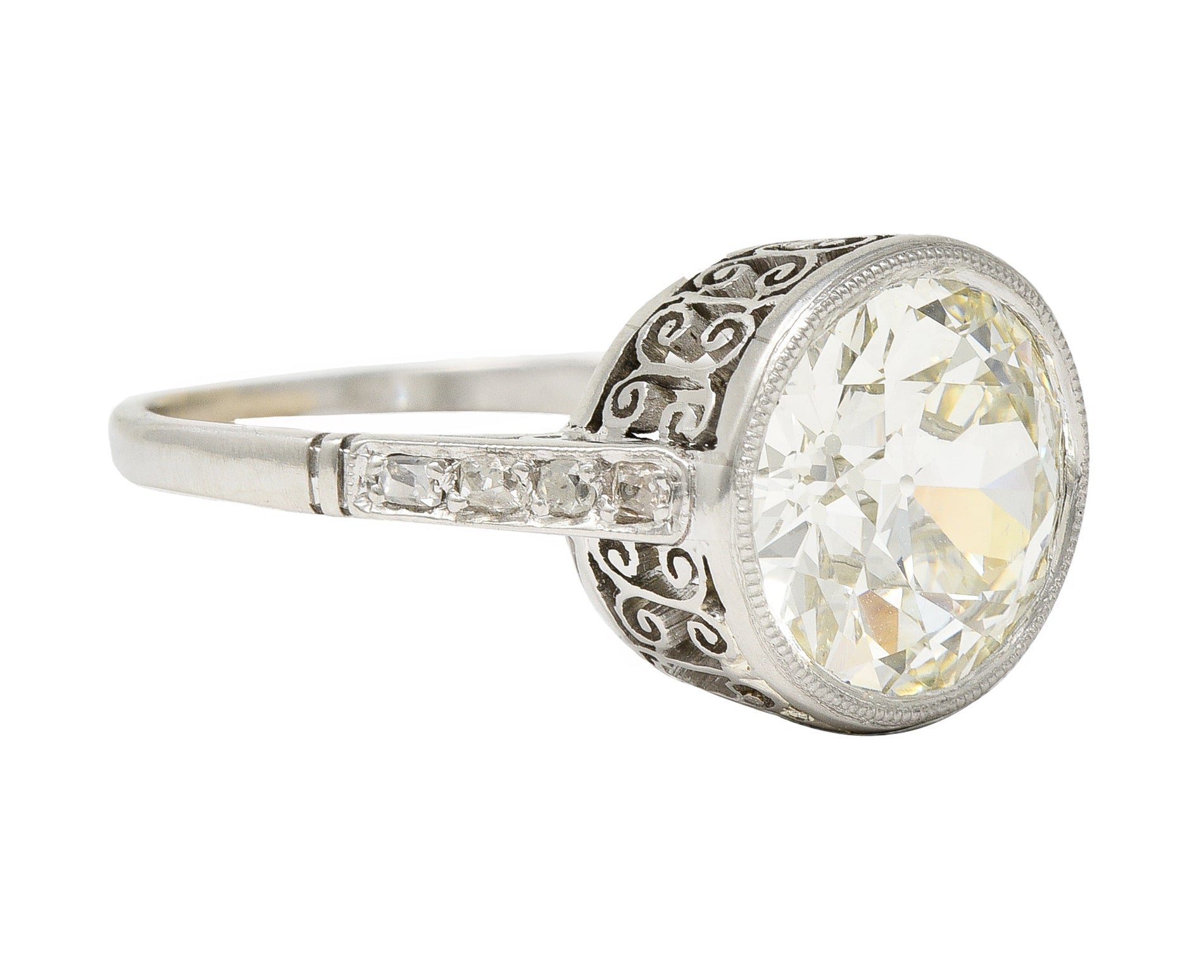 Art Deco 3.22 CTW European Diamond Platinum Bezel Vintage Engagement Ring GIA