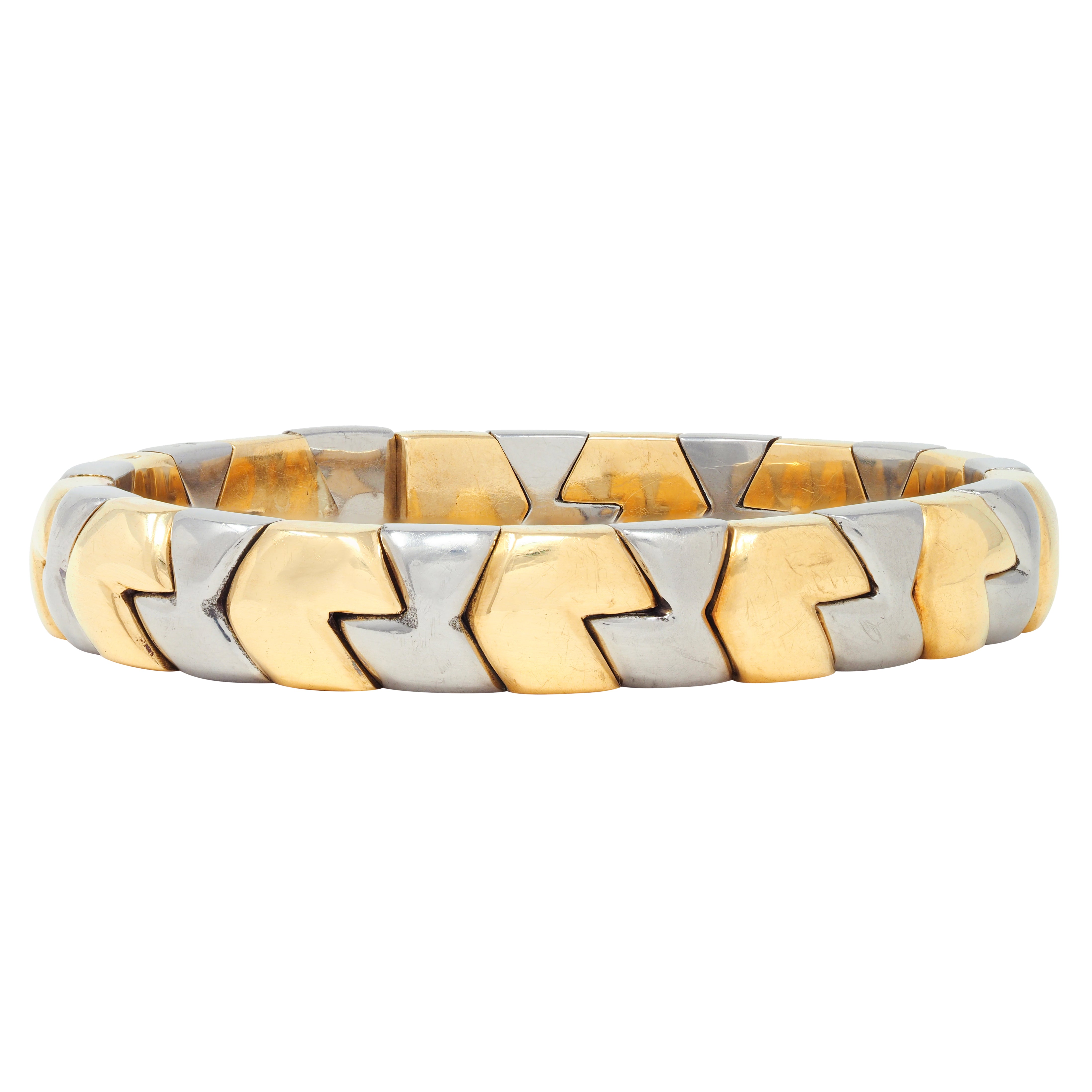 Bulgari 1980's 18 Karat Gold Stainless Steel Spiga Vintage Cuff Bracelet