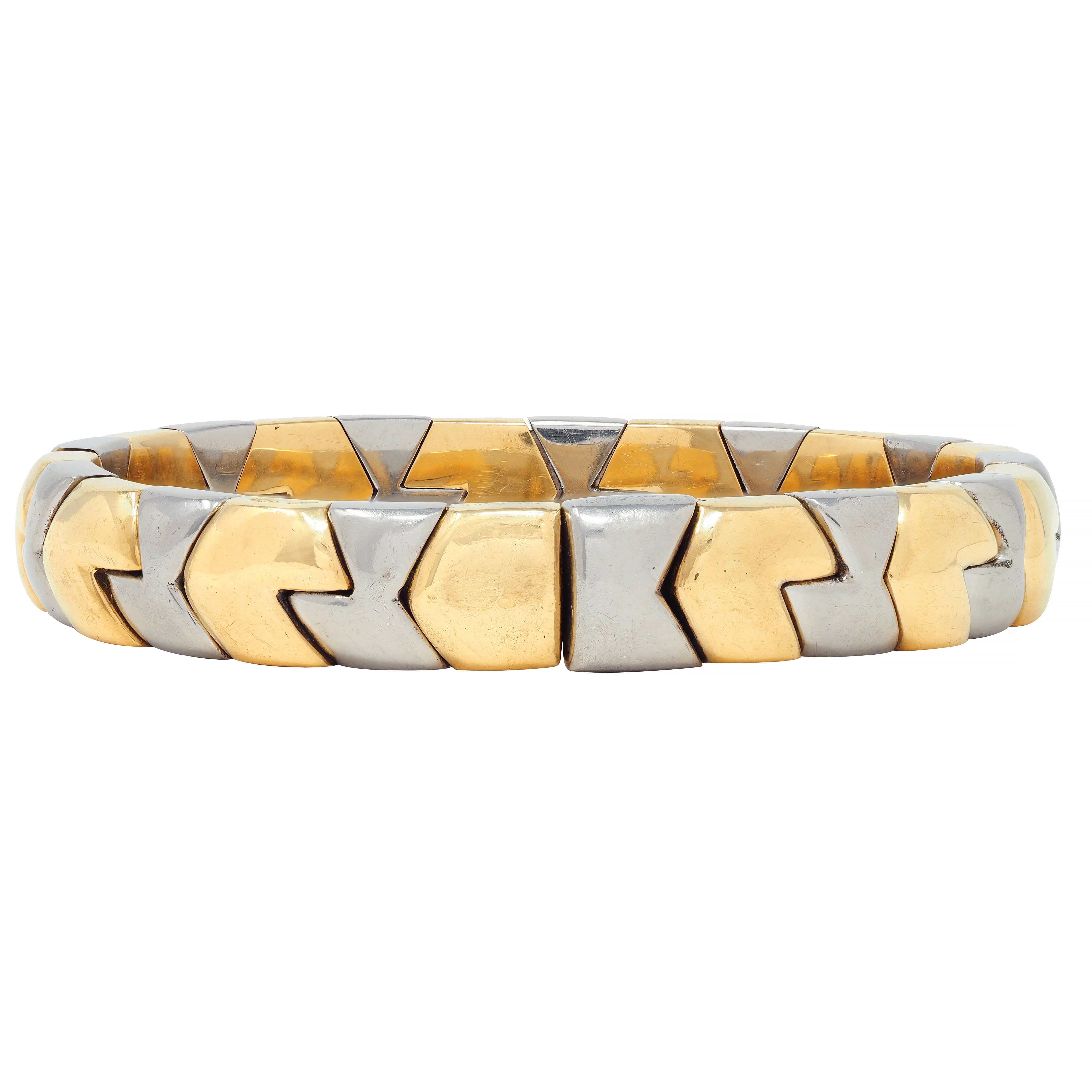 Bulgari 1980's 18 Karat Gold Stainless Steel Spiga Vintage Cuff Bracelet