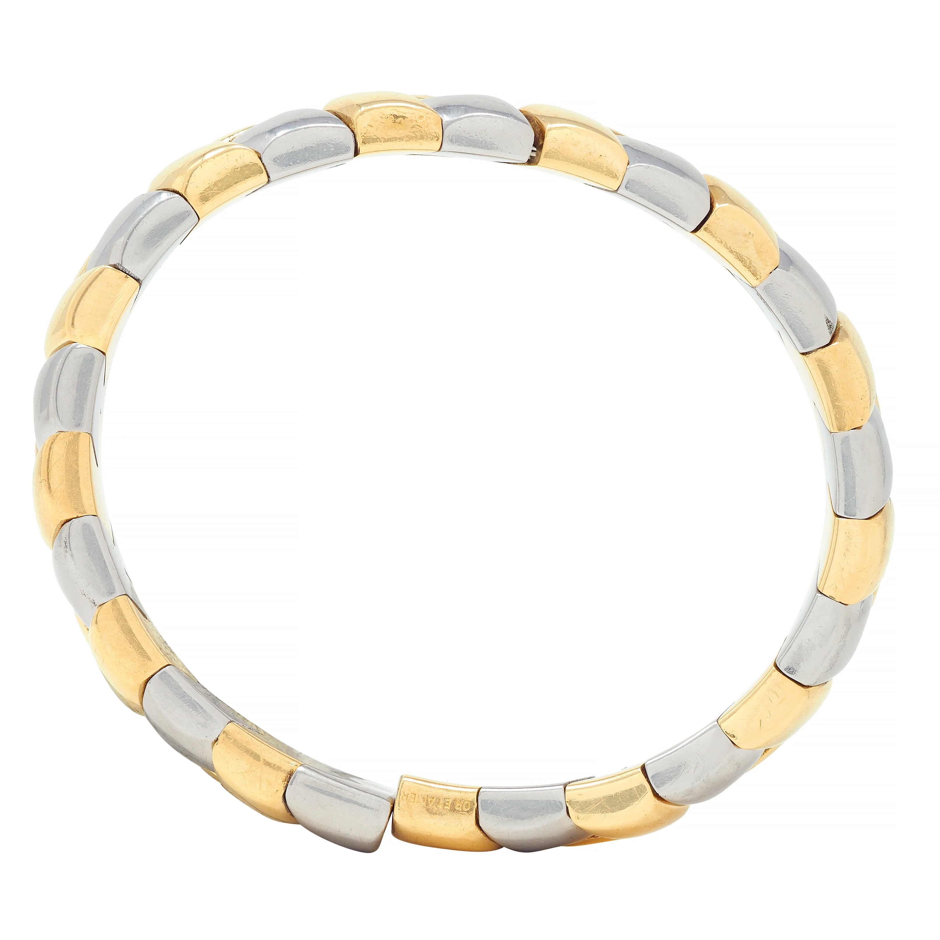 Bulgari 1980's 18 Karat Gold Stainless Steel Spiga Vintage Cuff Bracelet