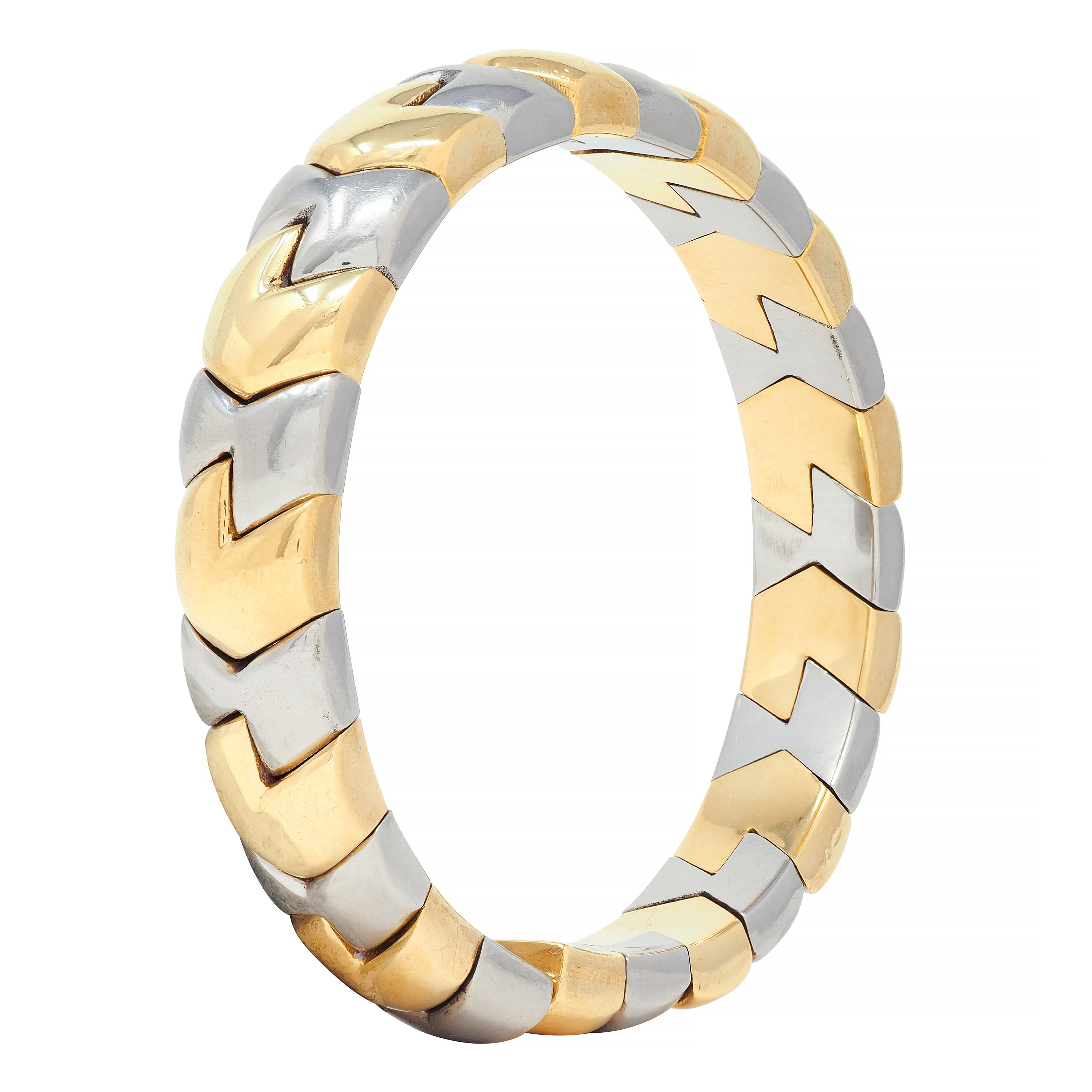 Bulgari 1980's 18 Karat Gold Stainless Steel Spiga Vintage Cuff Bracelet