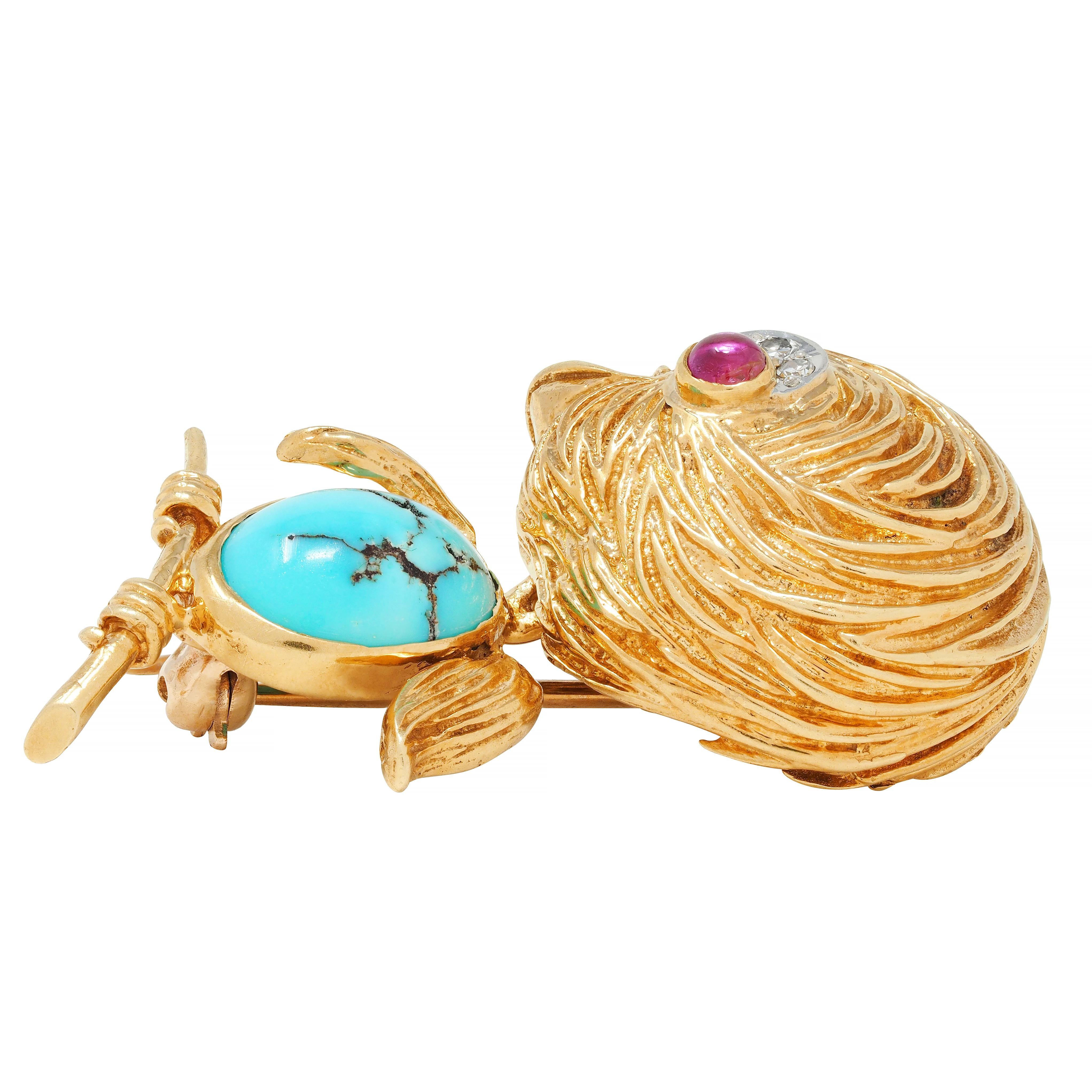 Van Cleef & Arpels Diamond Turquoise Platinum 18 Karat Gold Vintage Bird Brooch