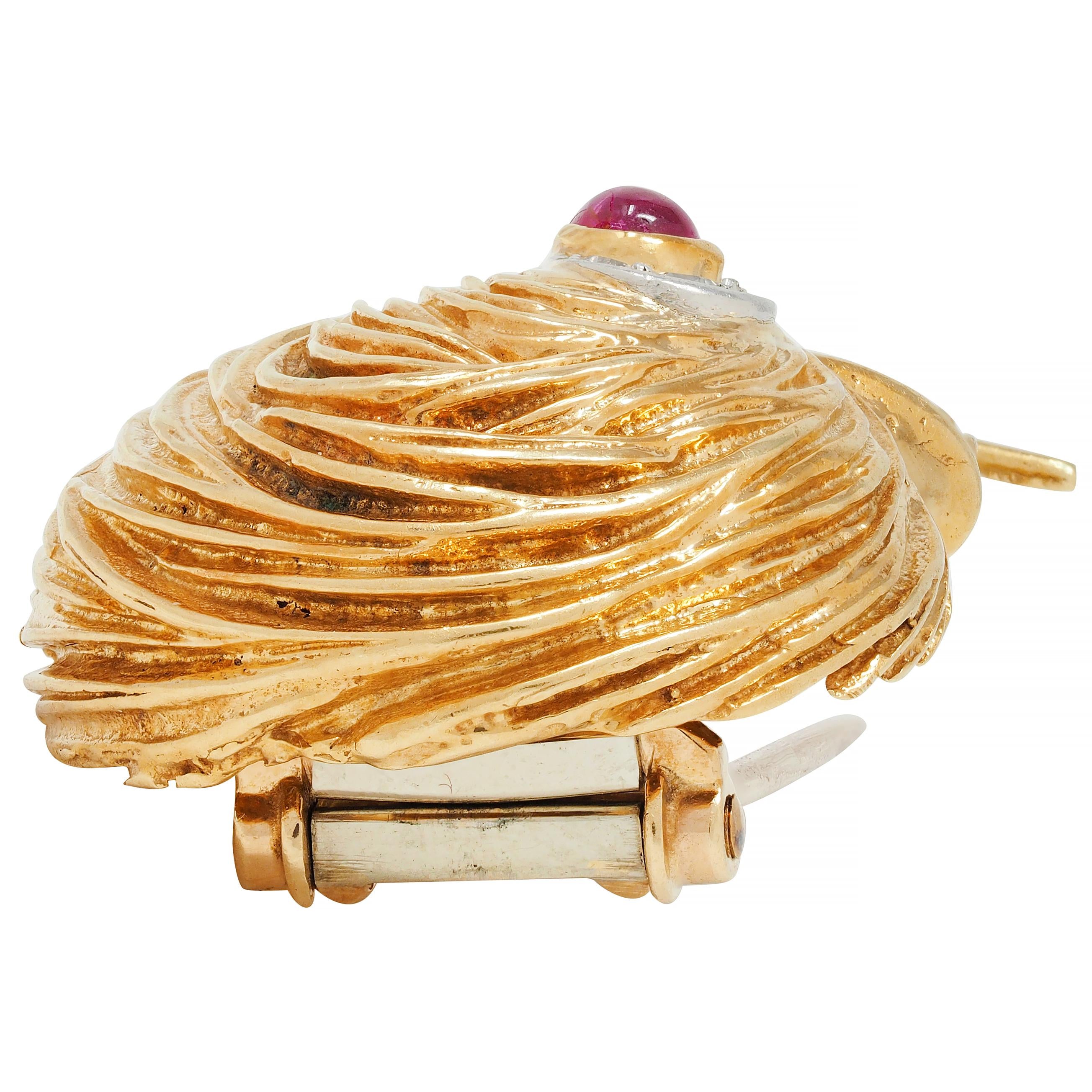 Van Cleef & Arpels Diamond Turquoise Platinum 18 Karat Gold Vintage Bird Brooch