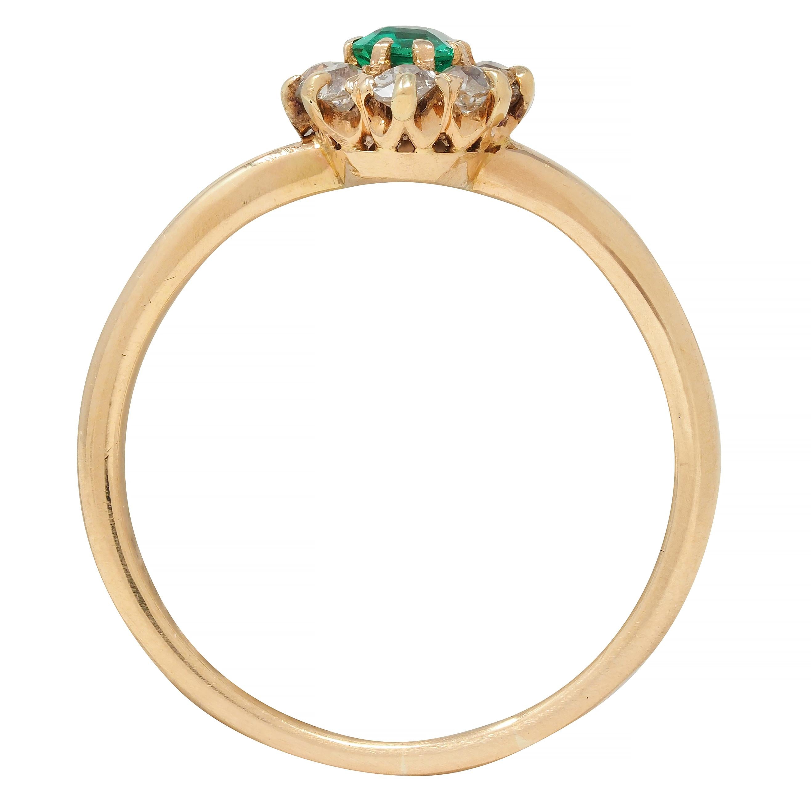 Victorian 0.41 CTW Emerald Diamond 14 Karat Yellow Gold Antique Cluster Ring