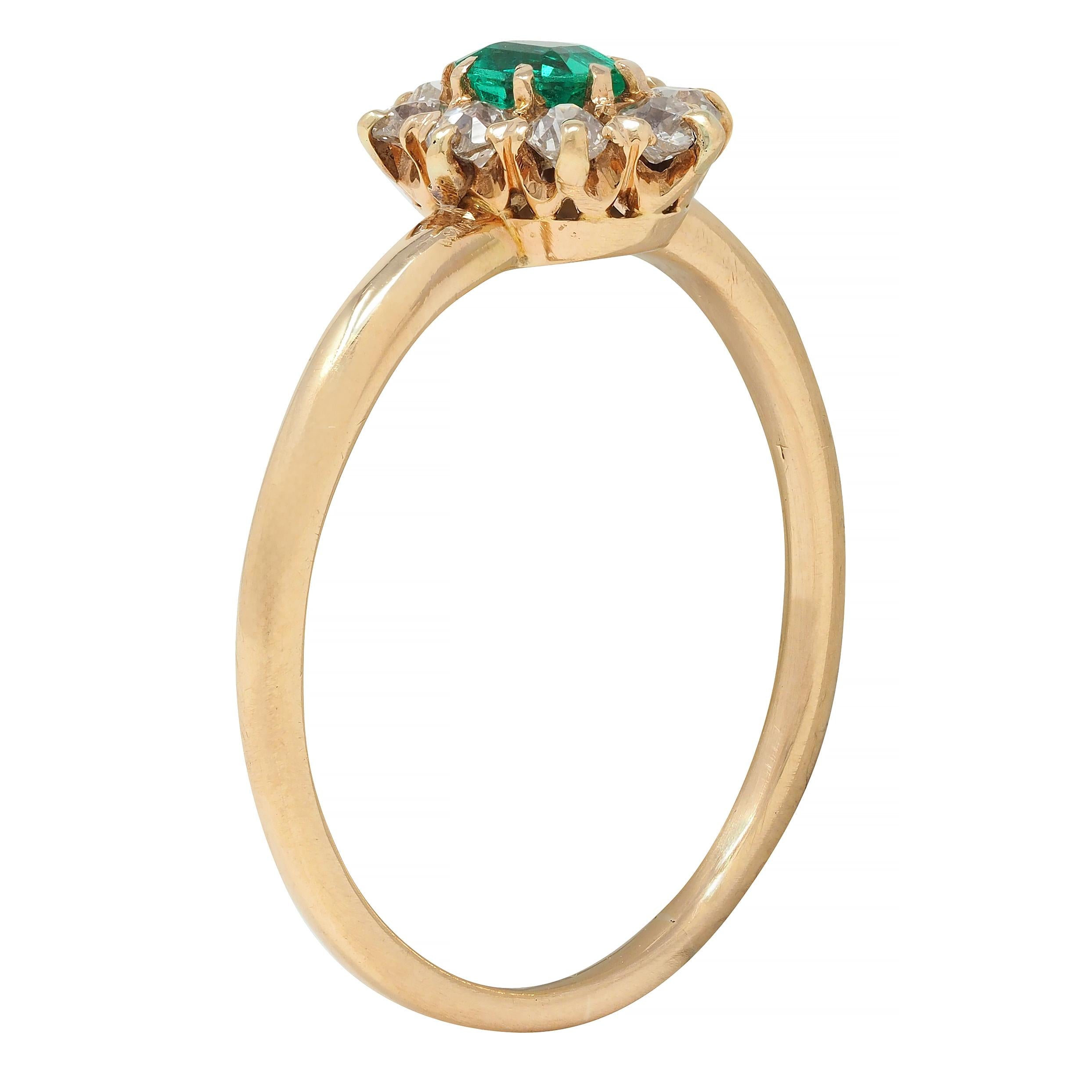 Victorian 0.41 CTW Emerald Diamond 14 Karat Yellow Gold Antique Cluster Ring