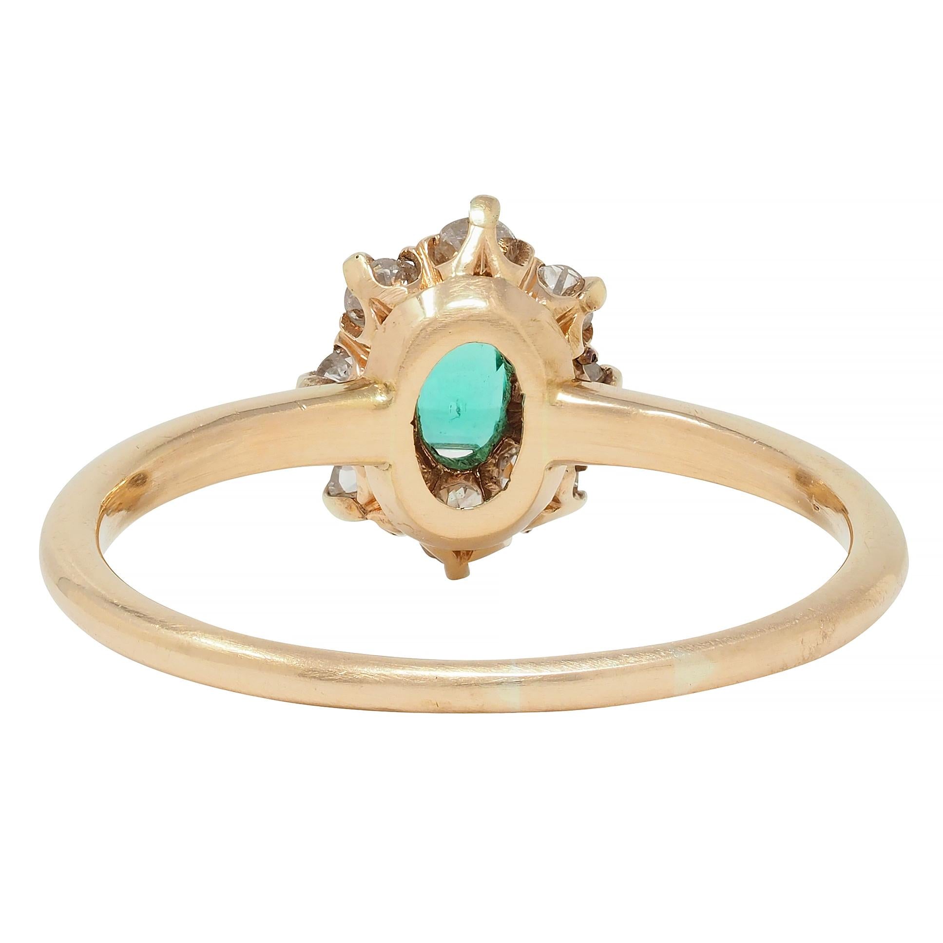 Victorian 0.41 CTW Emerald Diamond 14 Karat Yellow Gold Antique Cluster Ring