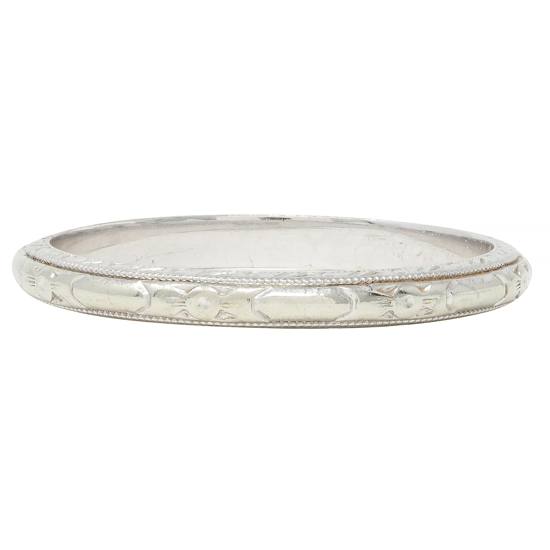 Art Deco 18 Karat White Gold Orange Blossom Wheat Wedding Band Ring