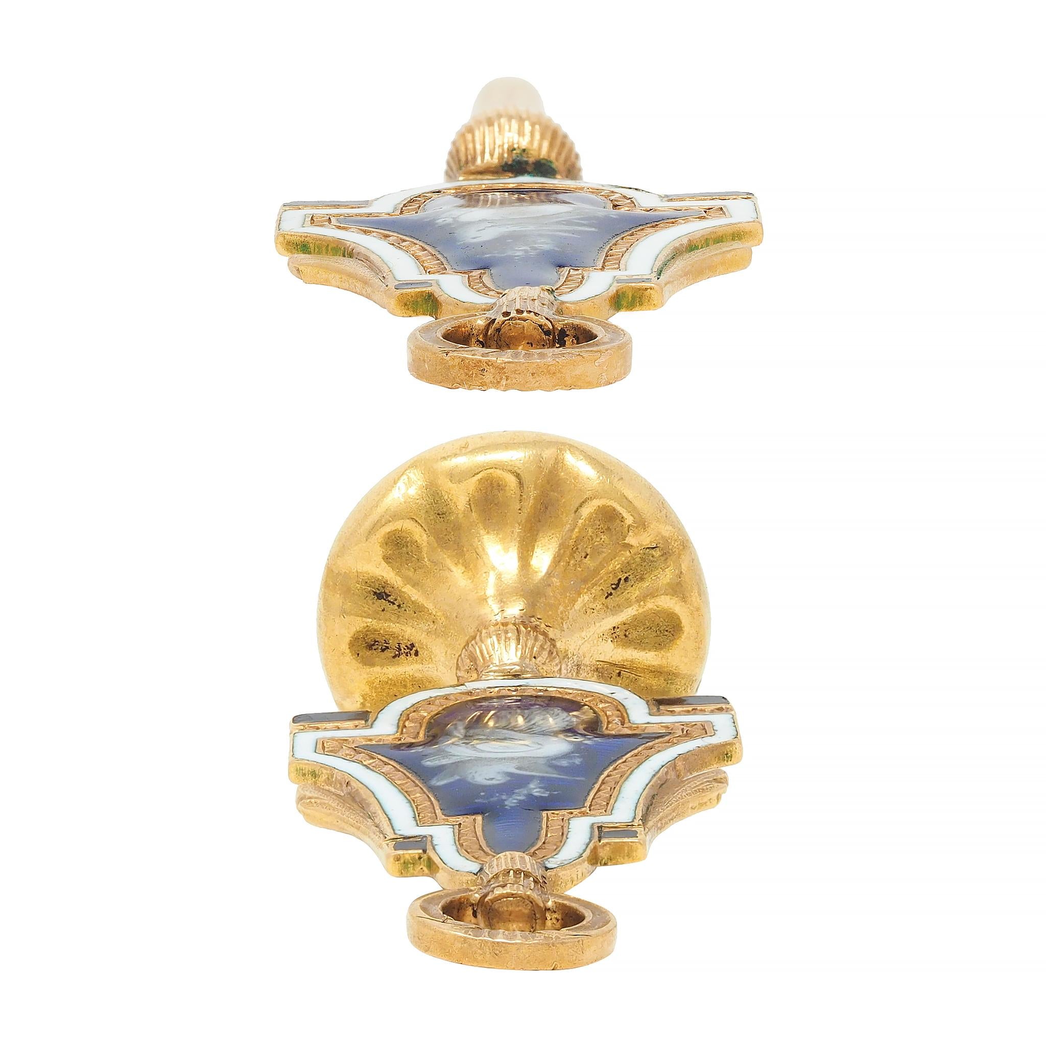 Victorian Enamel 18 Karat Yellow Gold Bird Antique Fob Pendant Set