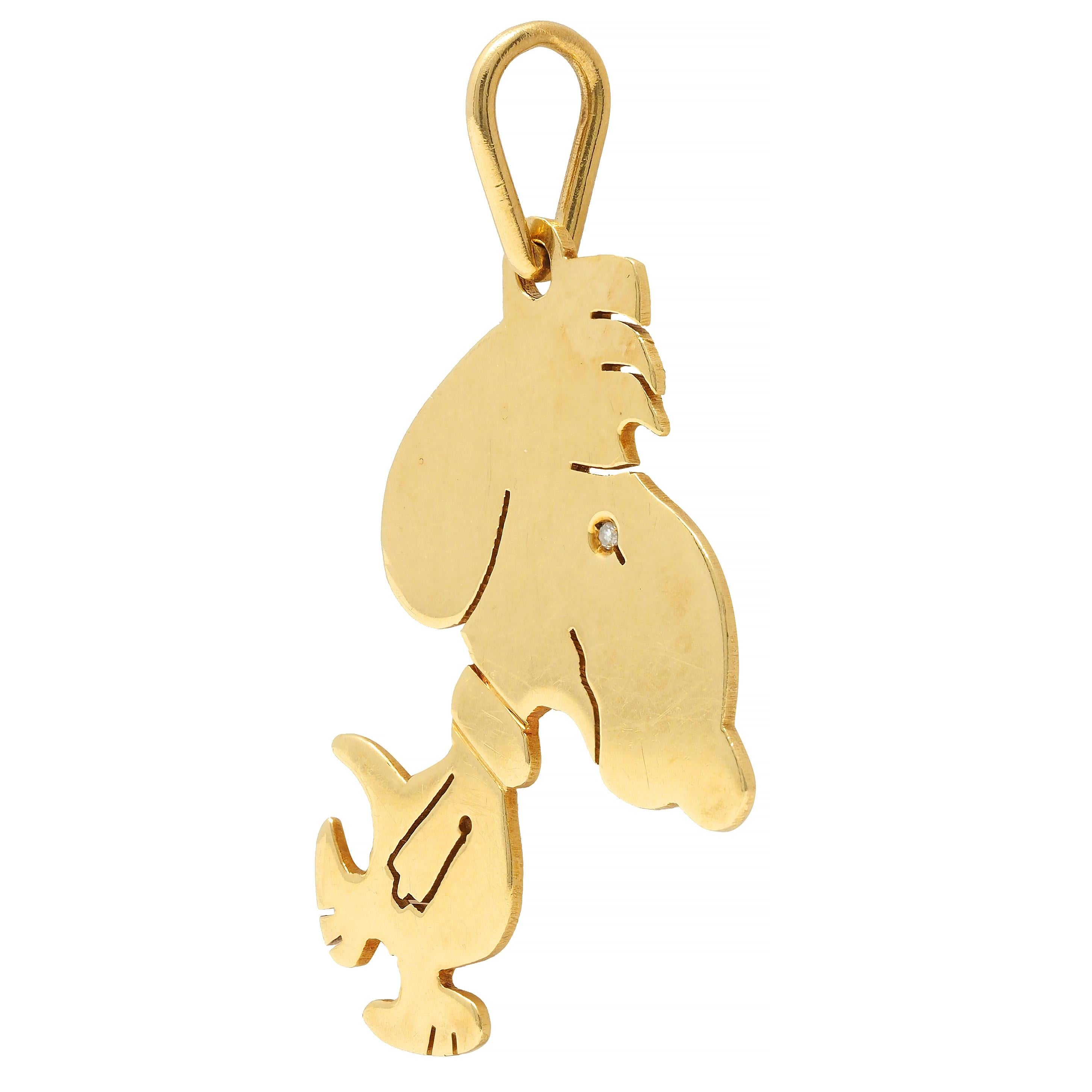 1950's Diamond 18 Karat Yellow Gold Cartoon Snoopy Vintage Pendant