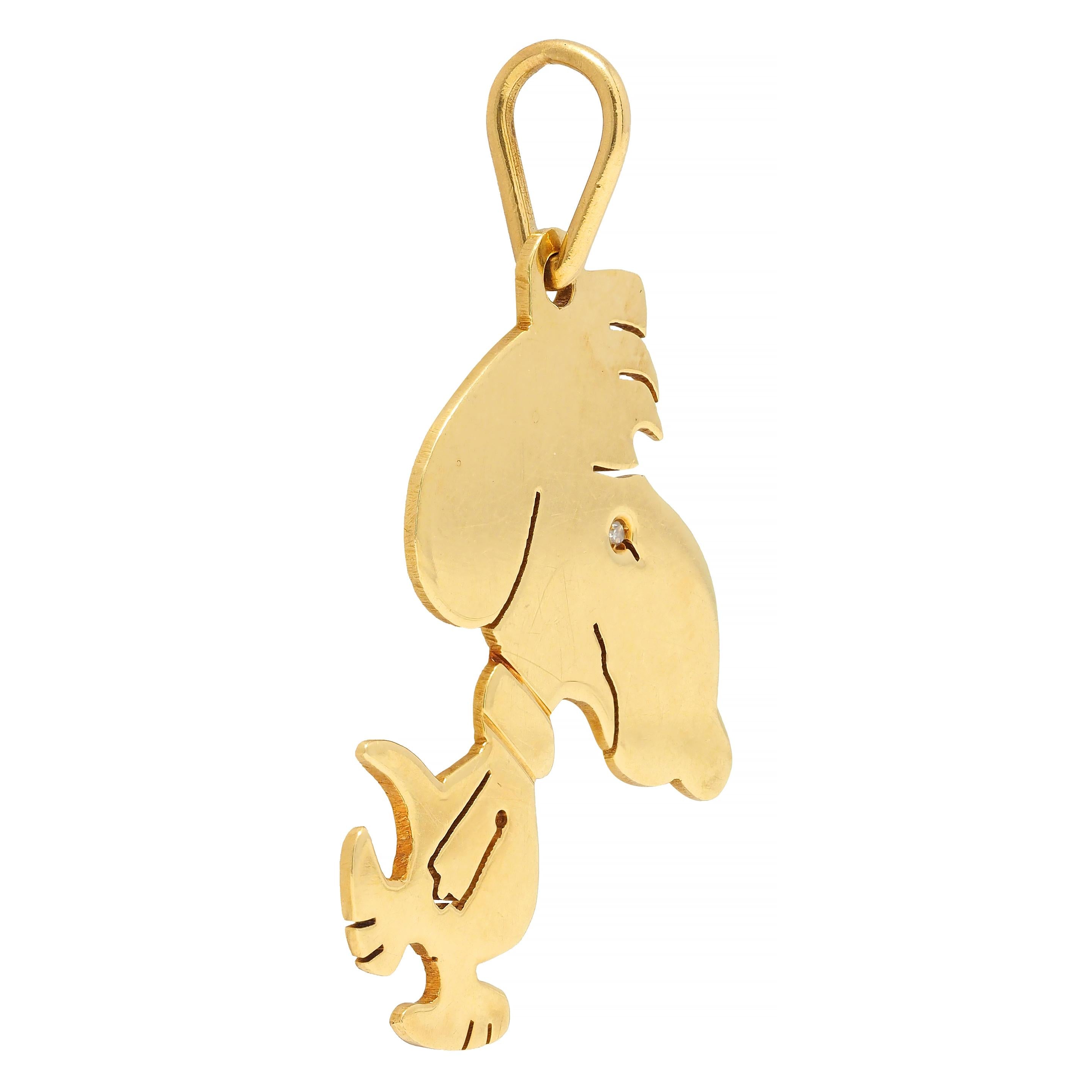 1950's Diamond 18 Karat Yellow Gold Cartoon Snoopy Vintage Pendant