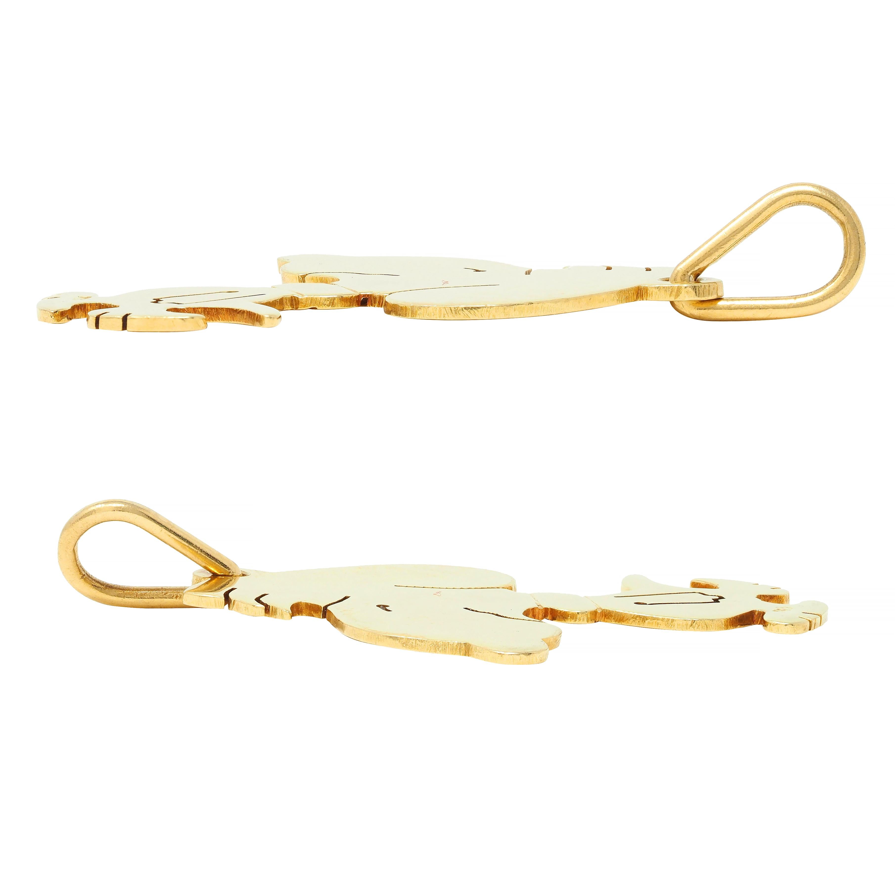 1950's Diamond 18 Karat Yellow Gold Cartoon Snoopy Vintage Pendant