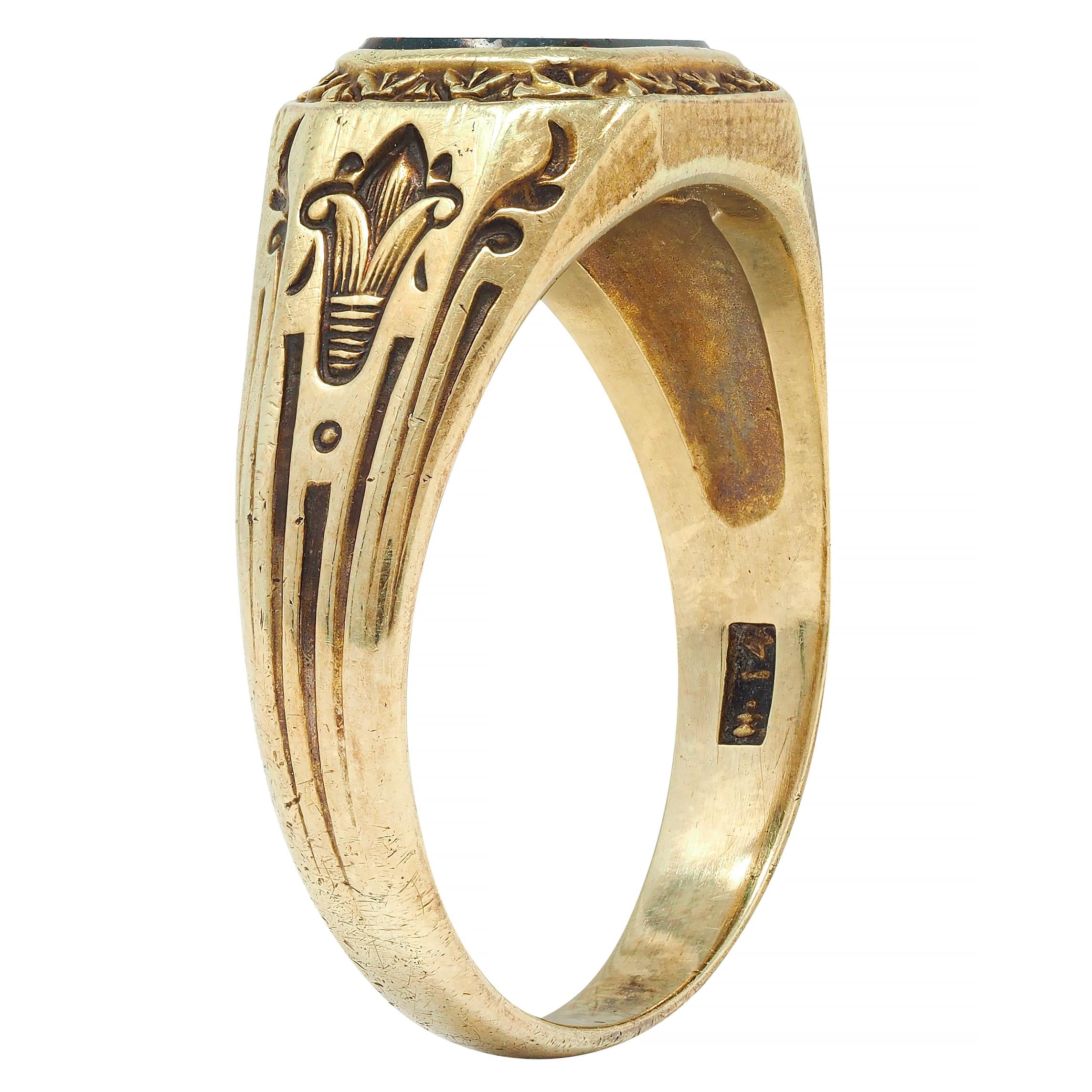Art Deco Egyptian Revival Bloodstone 14 Karat Yellow Gold Antique Signet Ring