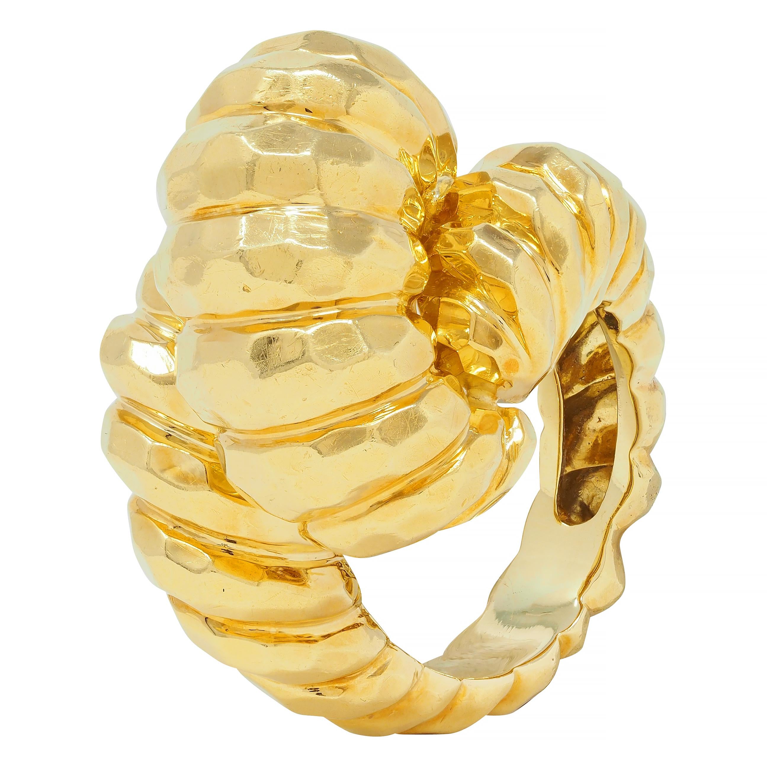 Henry Dunay 1970's 18 Karat Yellow Gold Hammered Knot Vintage Dome Ring