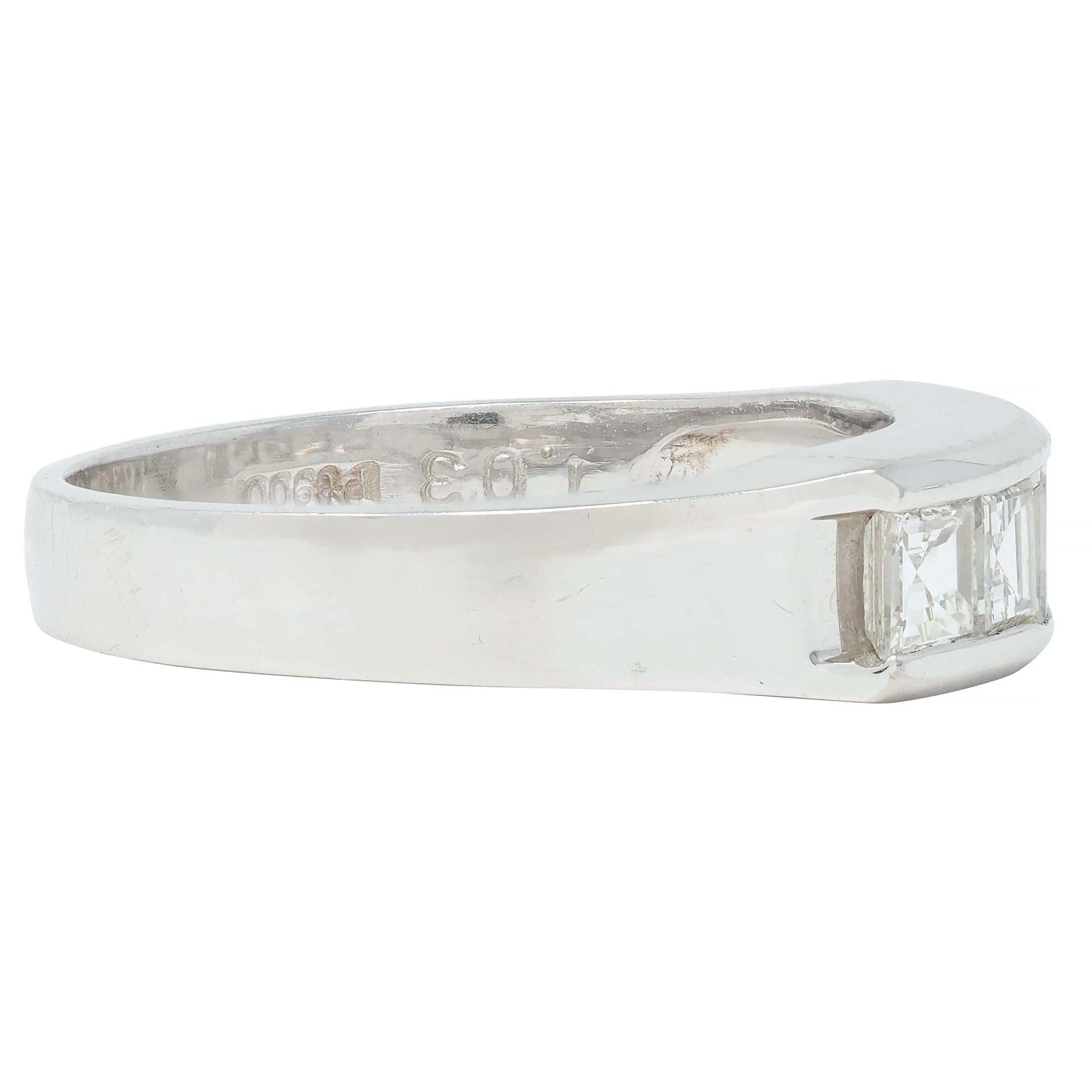 Contemporary 1.03 CTW Square Step Cut Diamond Platinum Channel Band Ring