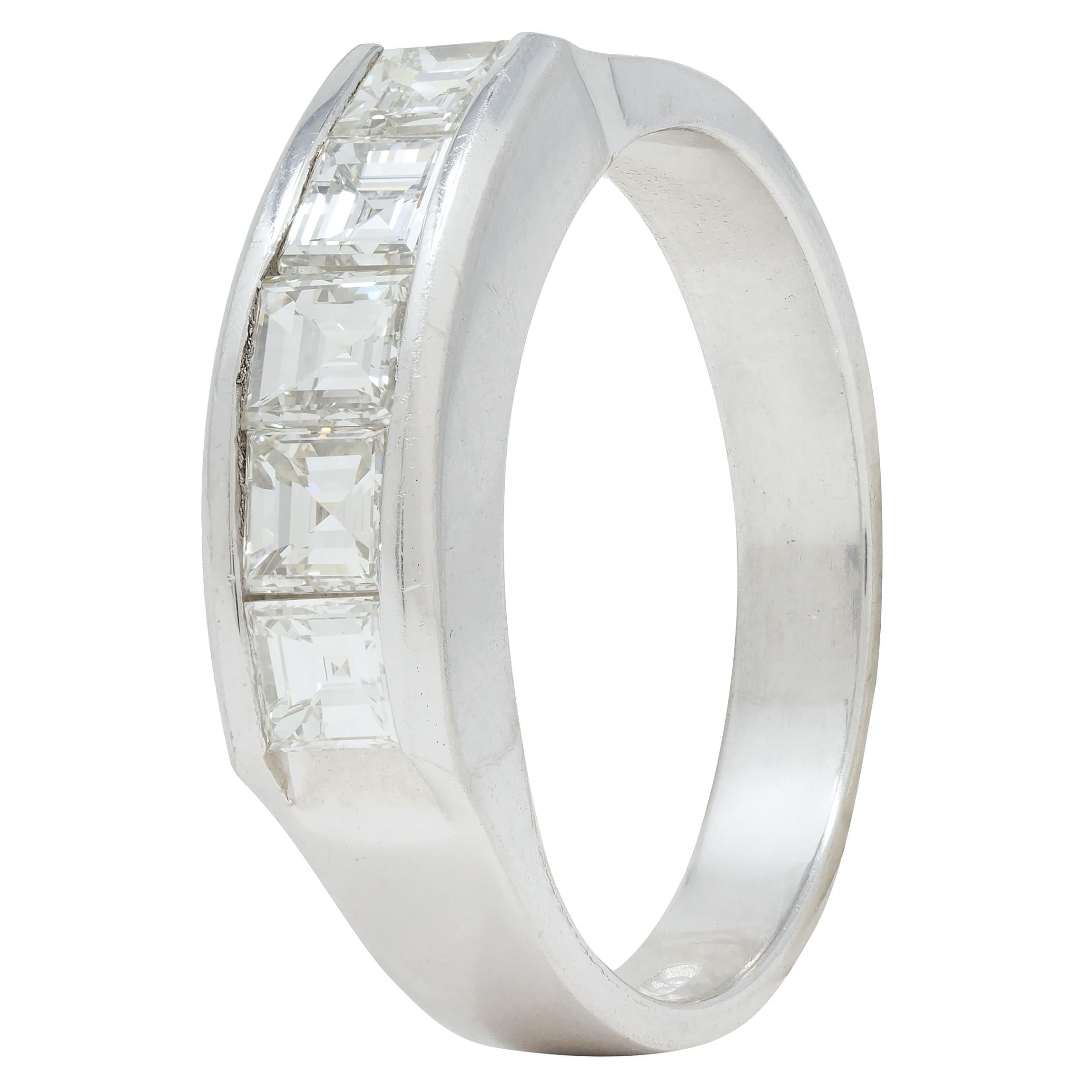 Contemporary 1.03 CTW Square Step Cut Diamond Platinum Channel Band Ring