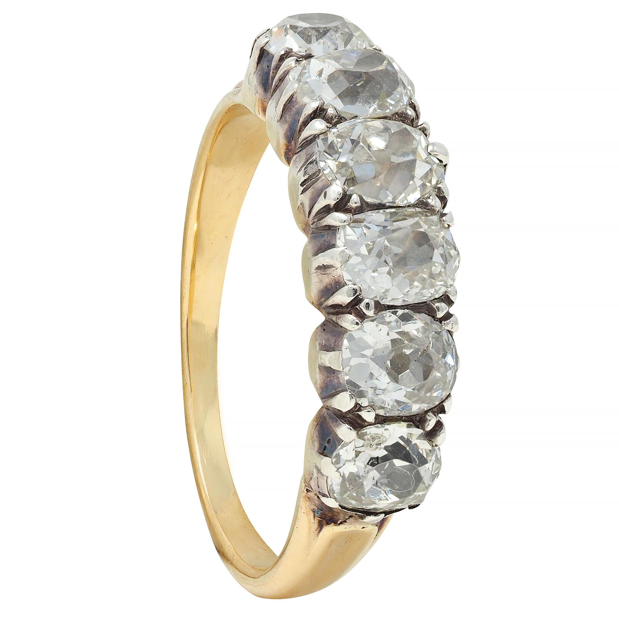 Victorian 1.45 CTW Old Mine Diamond Silver 14 Karat Gold Antique Band Ring