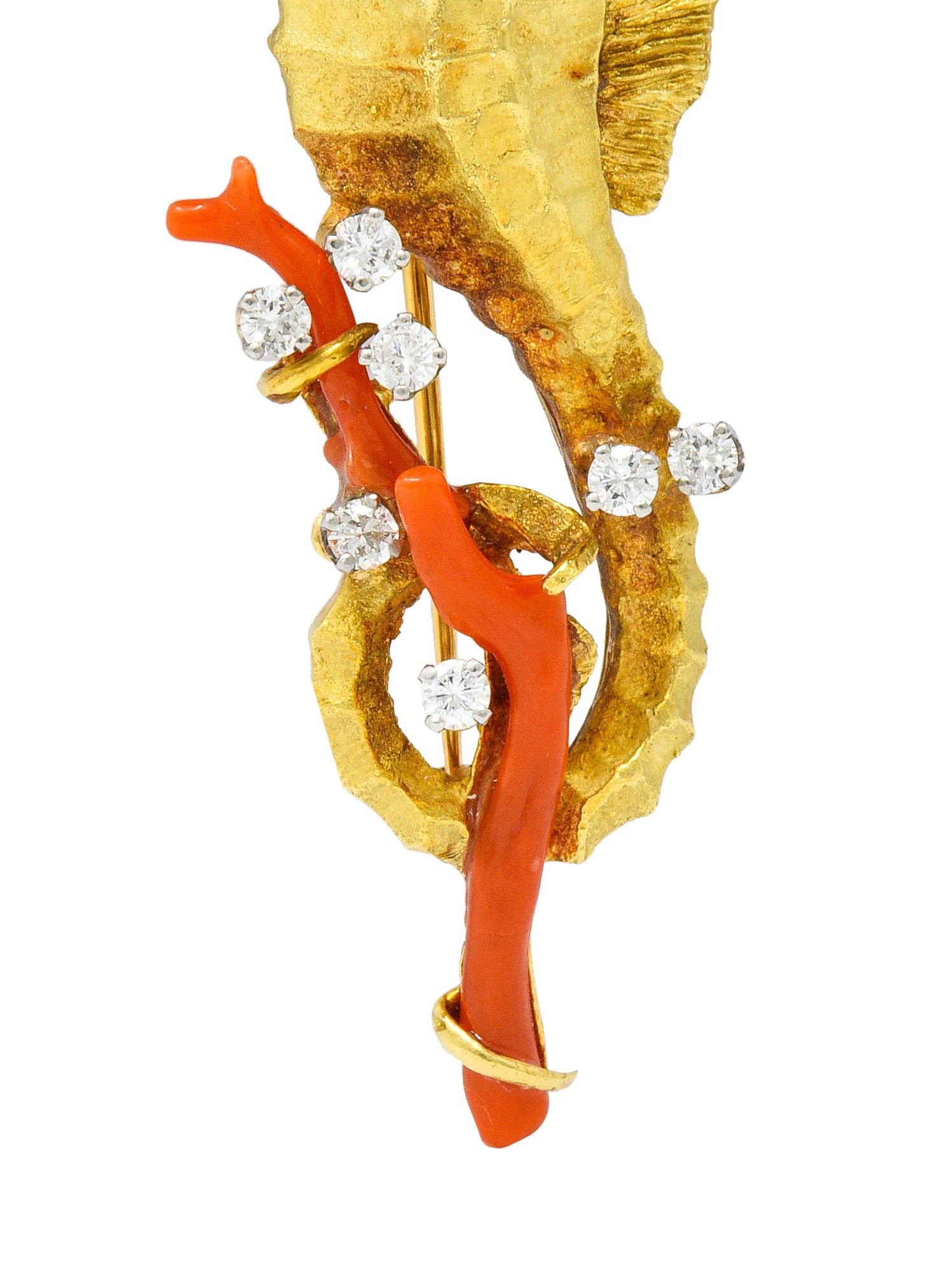 Cartier Vintage Coral Diamond Emerald 18 Karat Gold Seahorse BroochBrooch - Wilson's Estate Jewelry